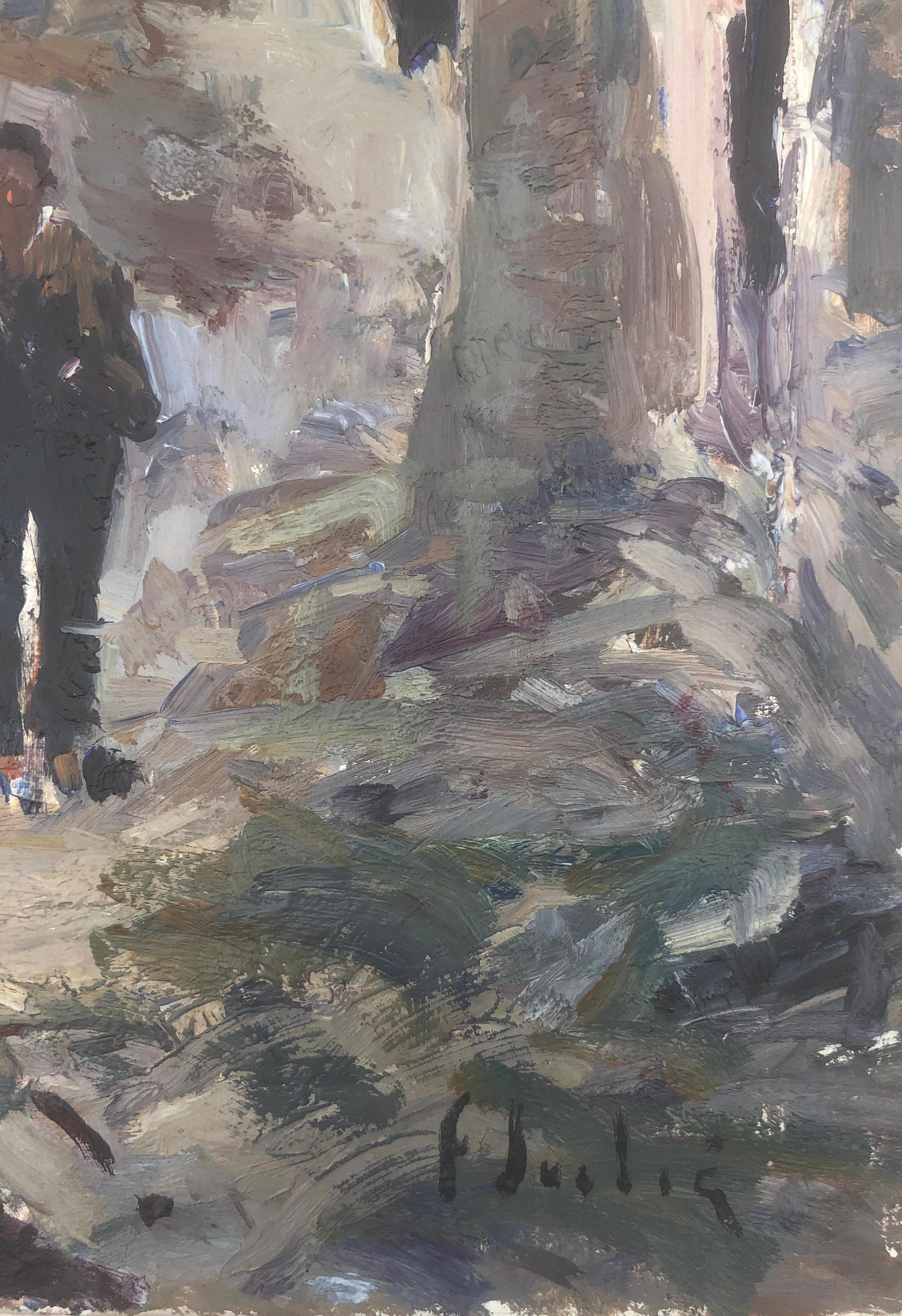 Pueblo pirenaico español óleo sobre lienzo pintura paisaje - Painting de Francesc Julia