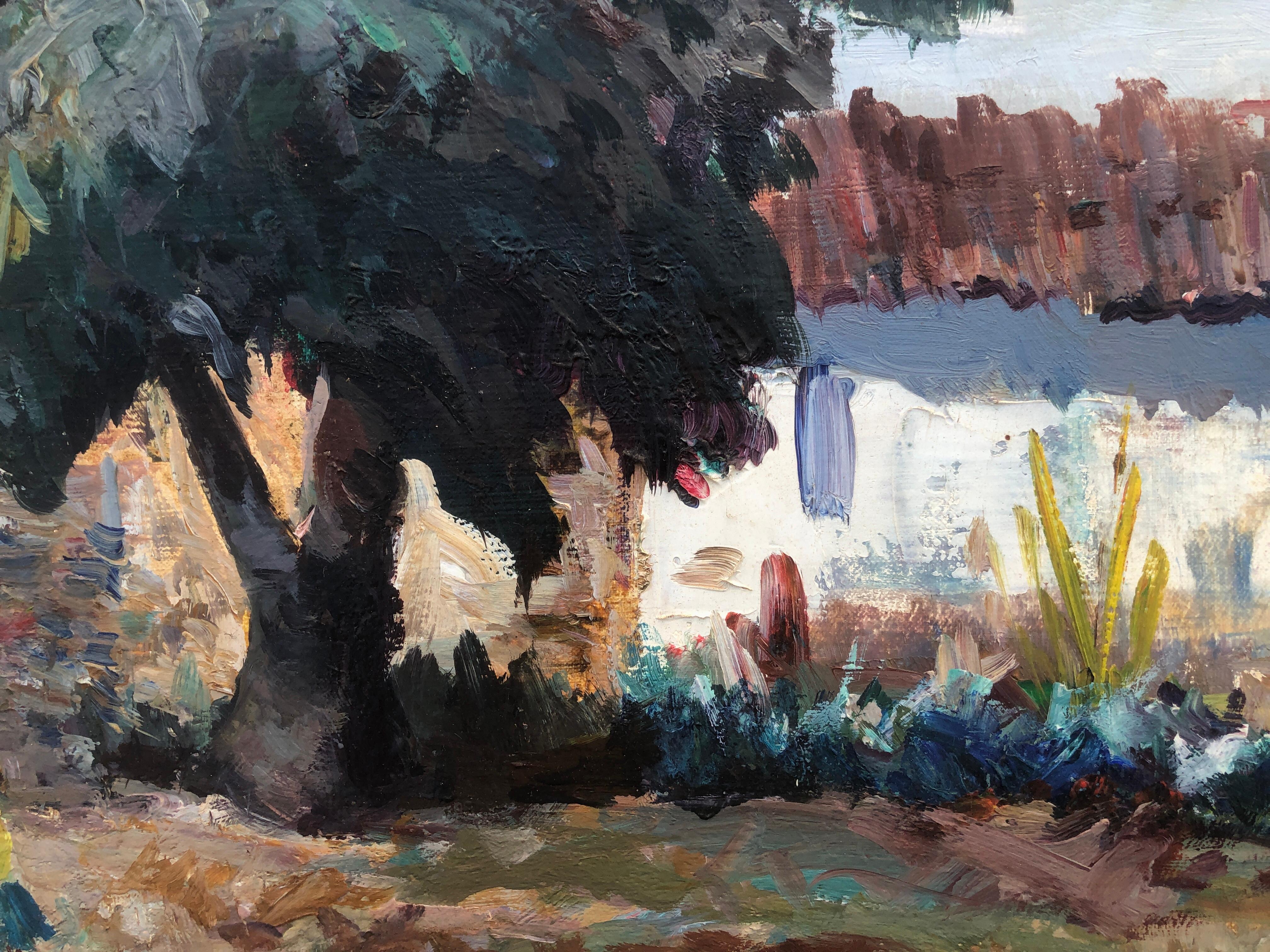 Spanische Pyrenean Stadt, Öl auf Leinwand, Gemälde Landschaft (Impressionismus), Painting, von Francesc Julia