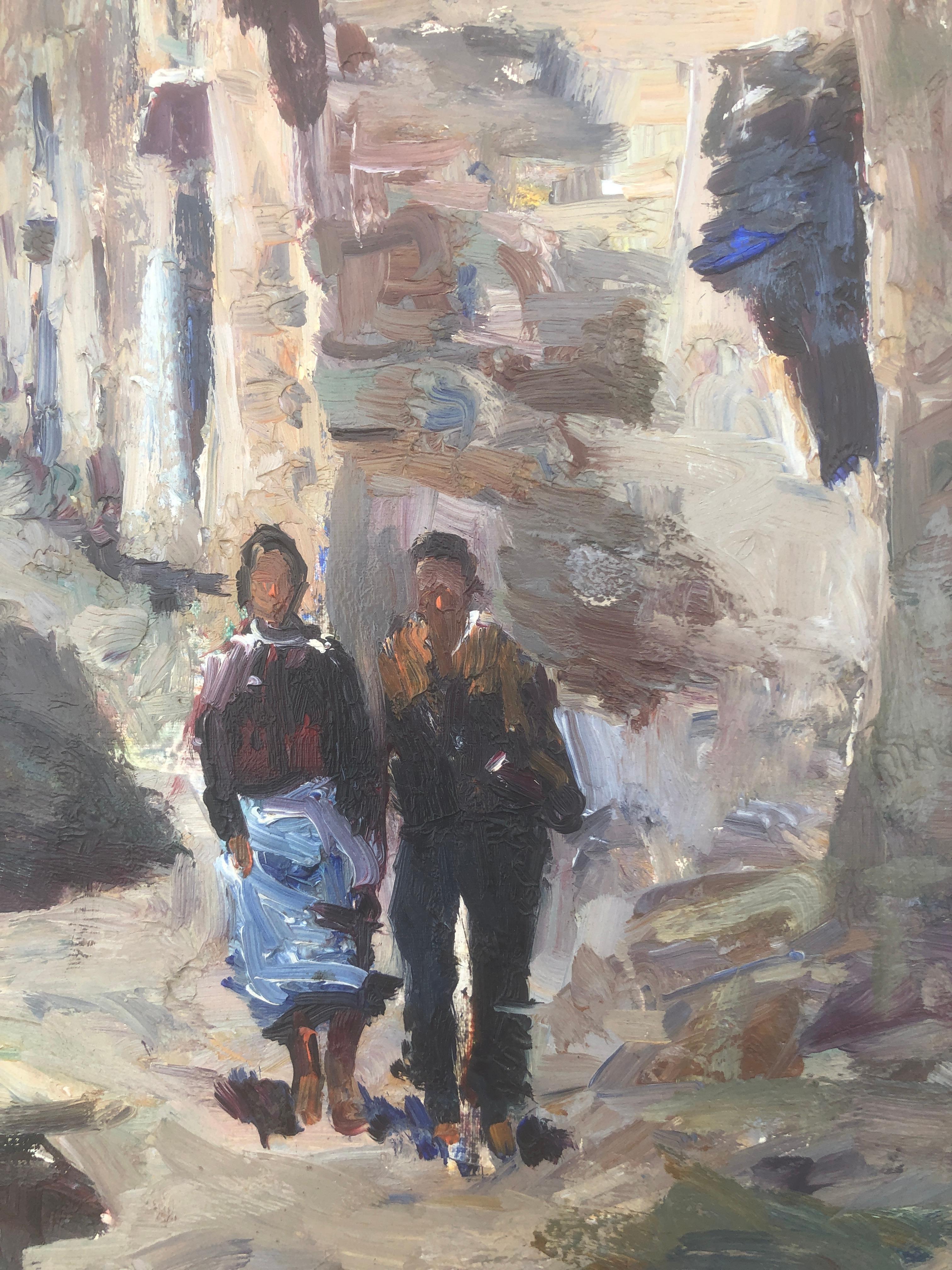Pueblo pirenaico español óleo sobre lienzo pintura paisaje - Painting Impresionista de Francesc Julia