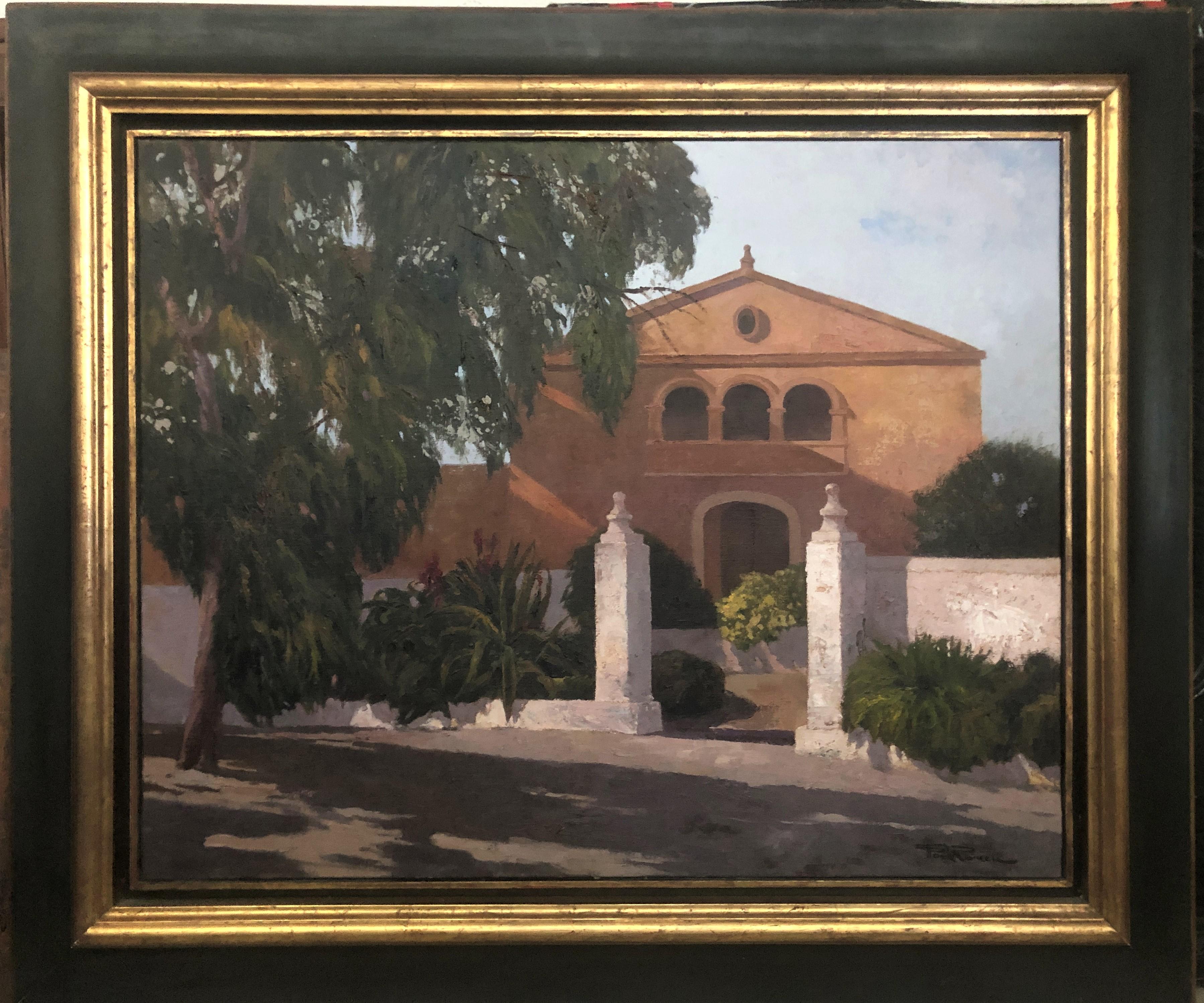 Colonial house and eucalyptus Menorca Spain oil on canvas painting - Painting by Francesc Poch Romeu