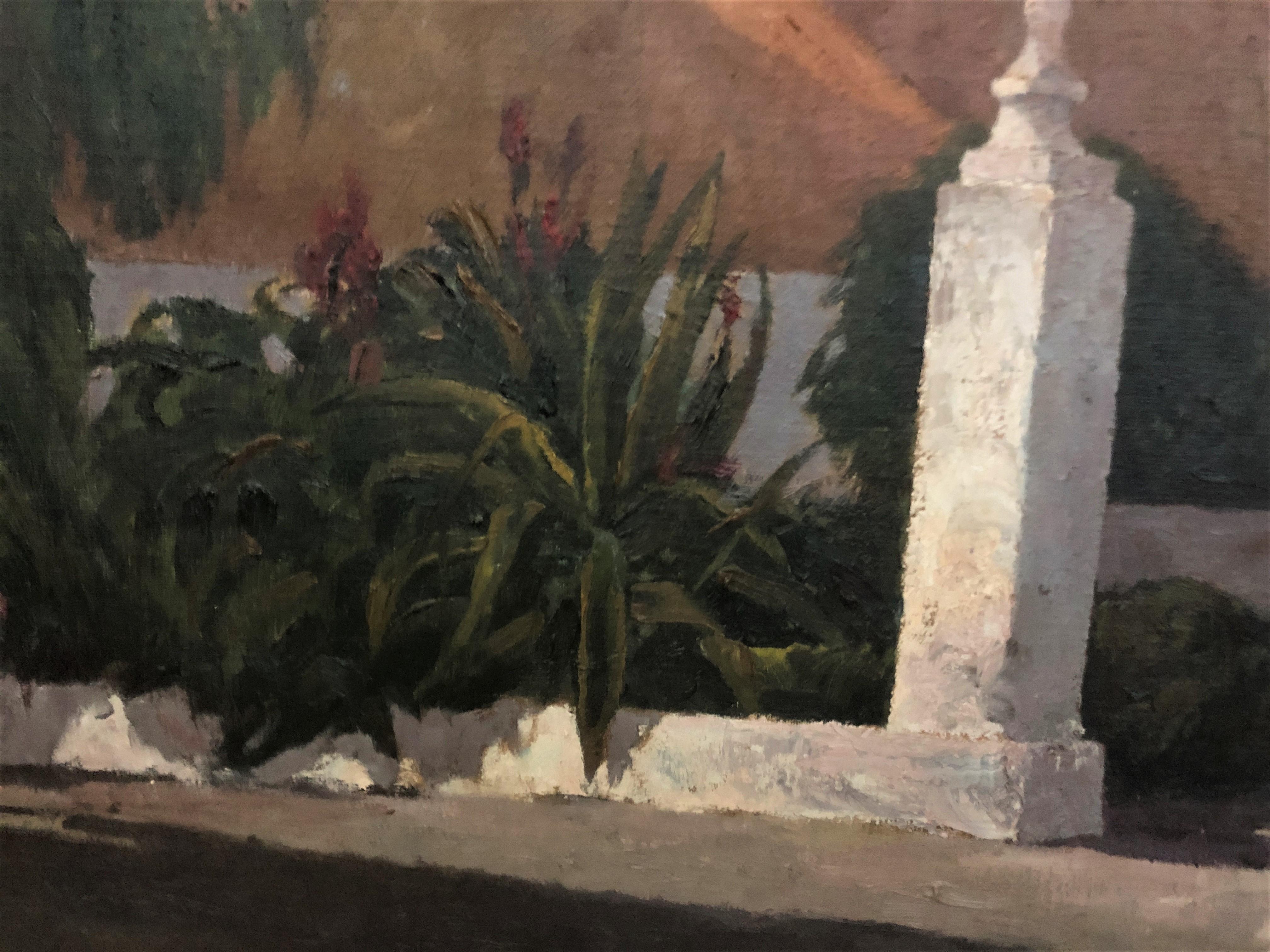 Colonial house and eucalyptus Menorca Spain oil on canvas painting - Impressionist Painting by Francesc Poch Romeu