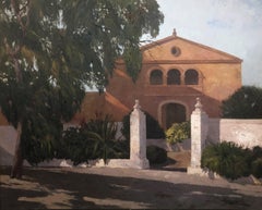 Colonial house and eucalyptus Menorca Spain oil on canvas painting