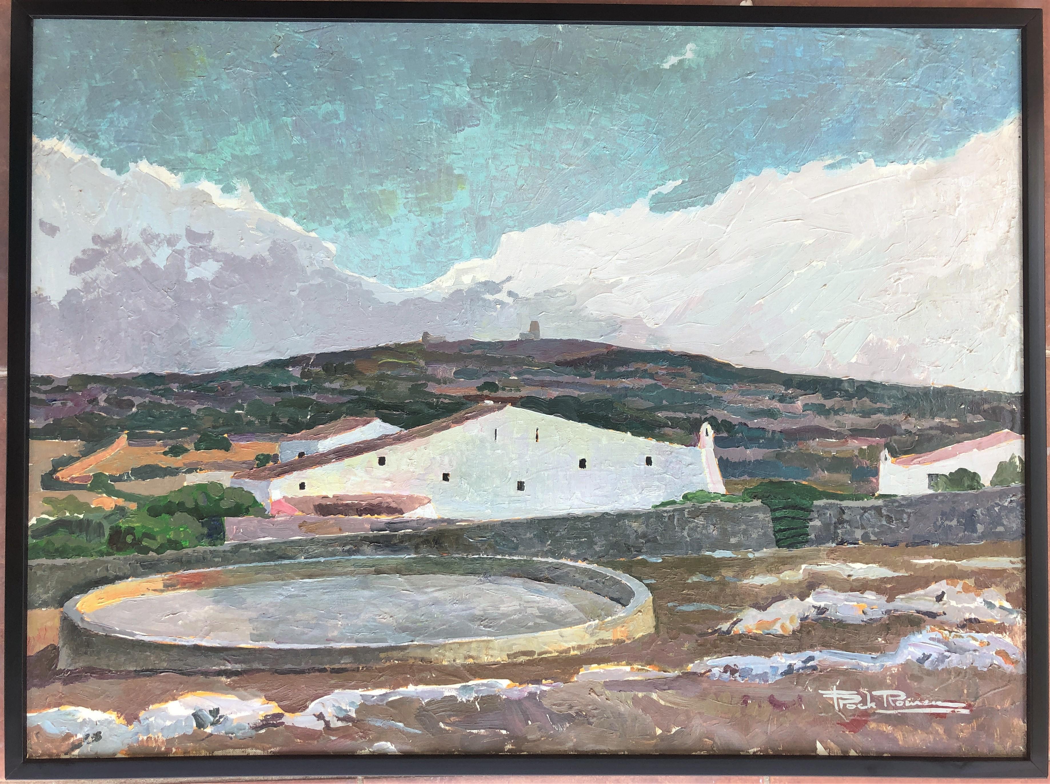 Spanish landscape Menorca Spain oil on canvas painting - Painting by Francesc Poch Romeu