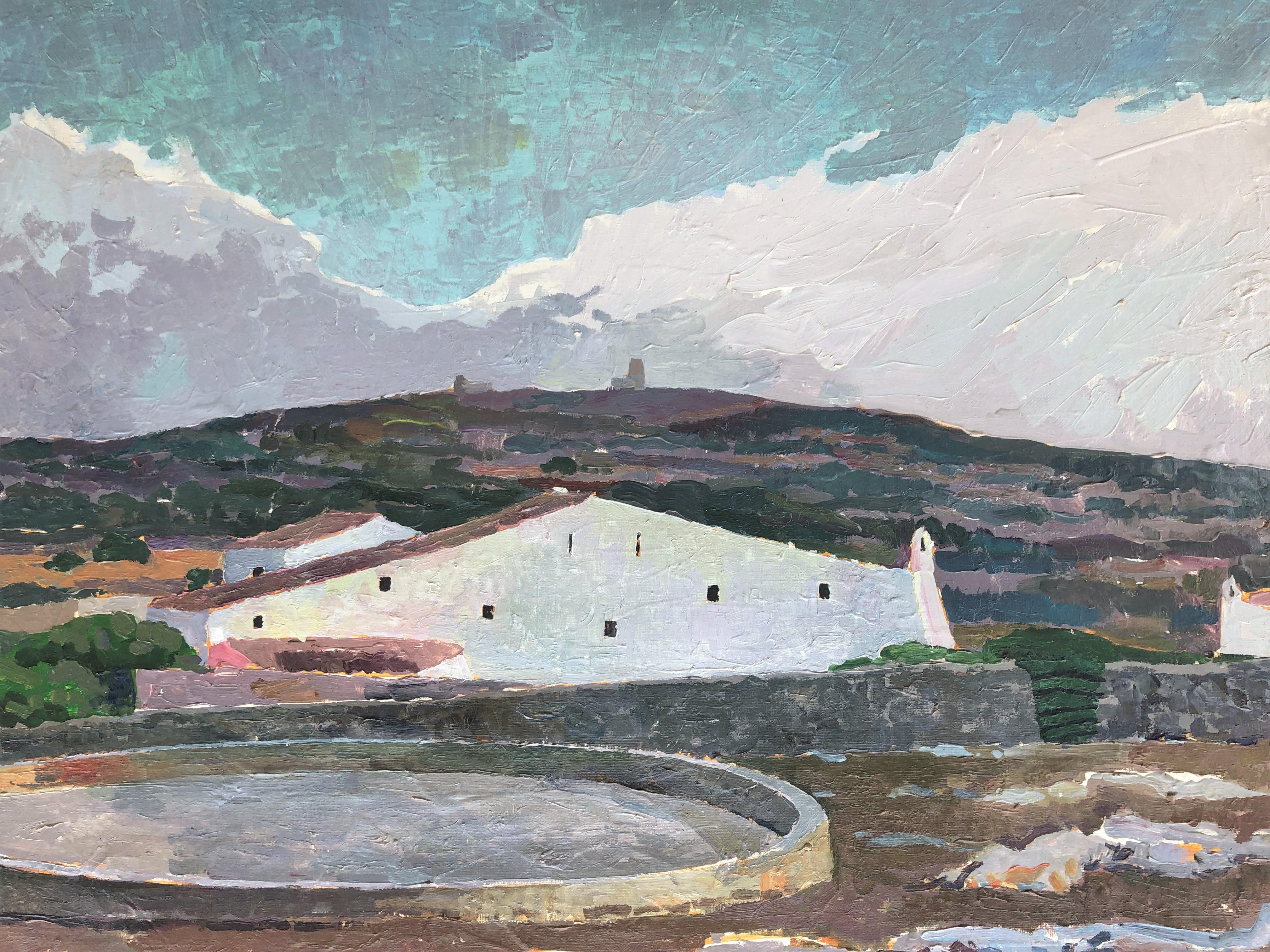 Spanish landscape Menorca Spain oil on canvas painting For Sale 1