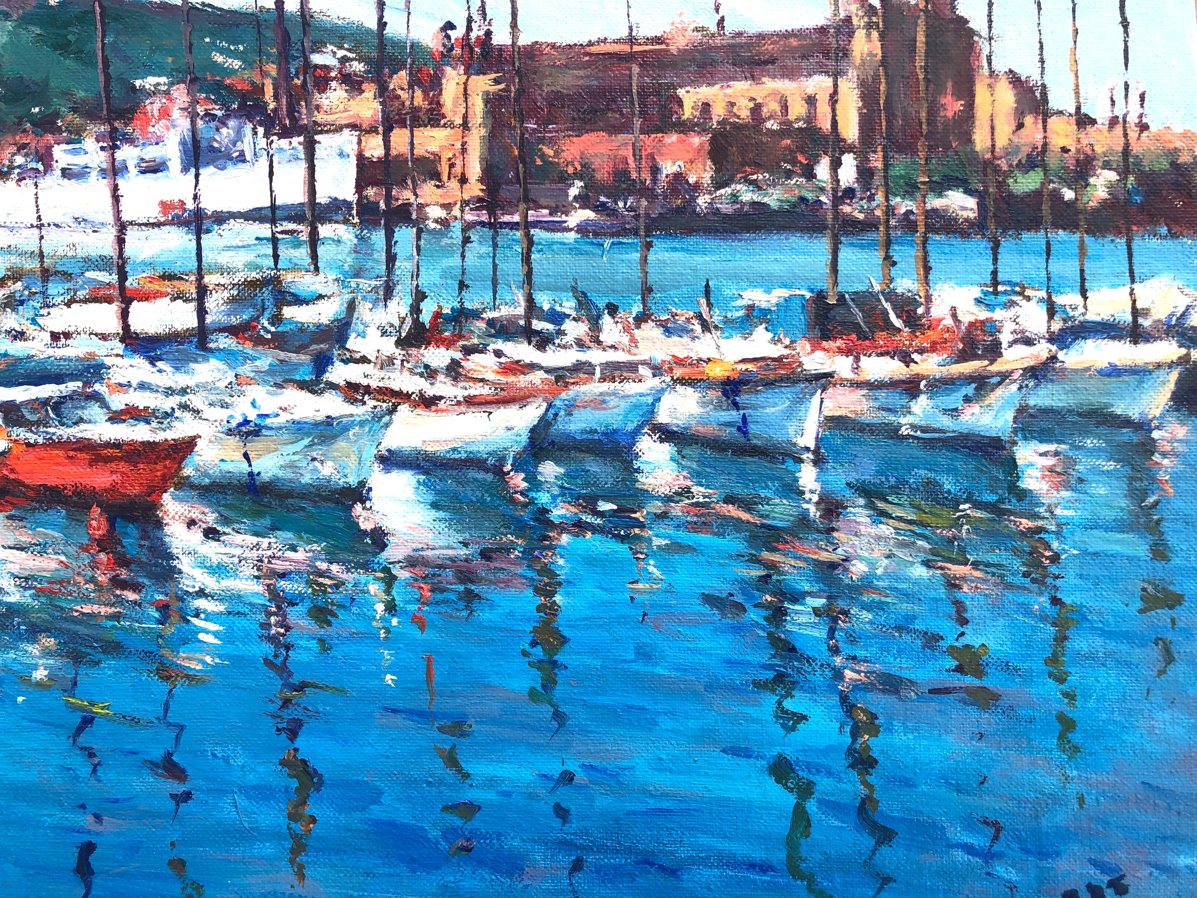 Club Náutico del Puerto de Barcelona óleo sobre lienzo - Painting Posimpresionista de Francesc Saborit