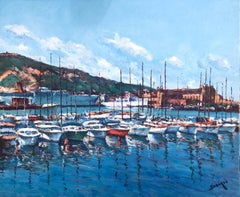 Barcelona Nautical Port Club oil on canvas painting
