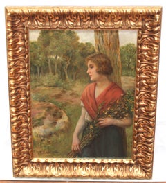 Mujer con ramo de flores - Óleo sobre tela