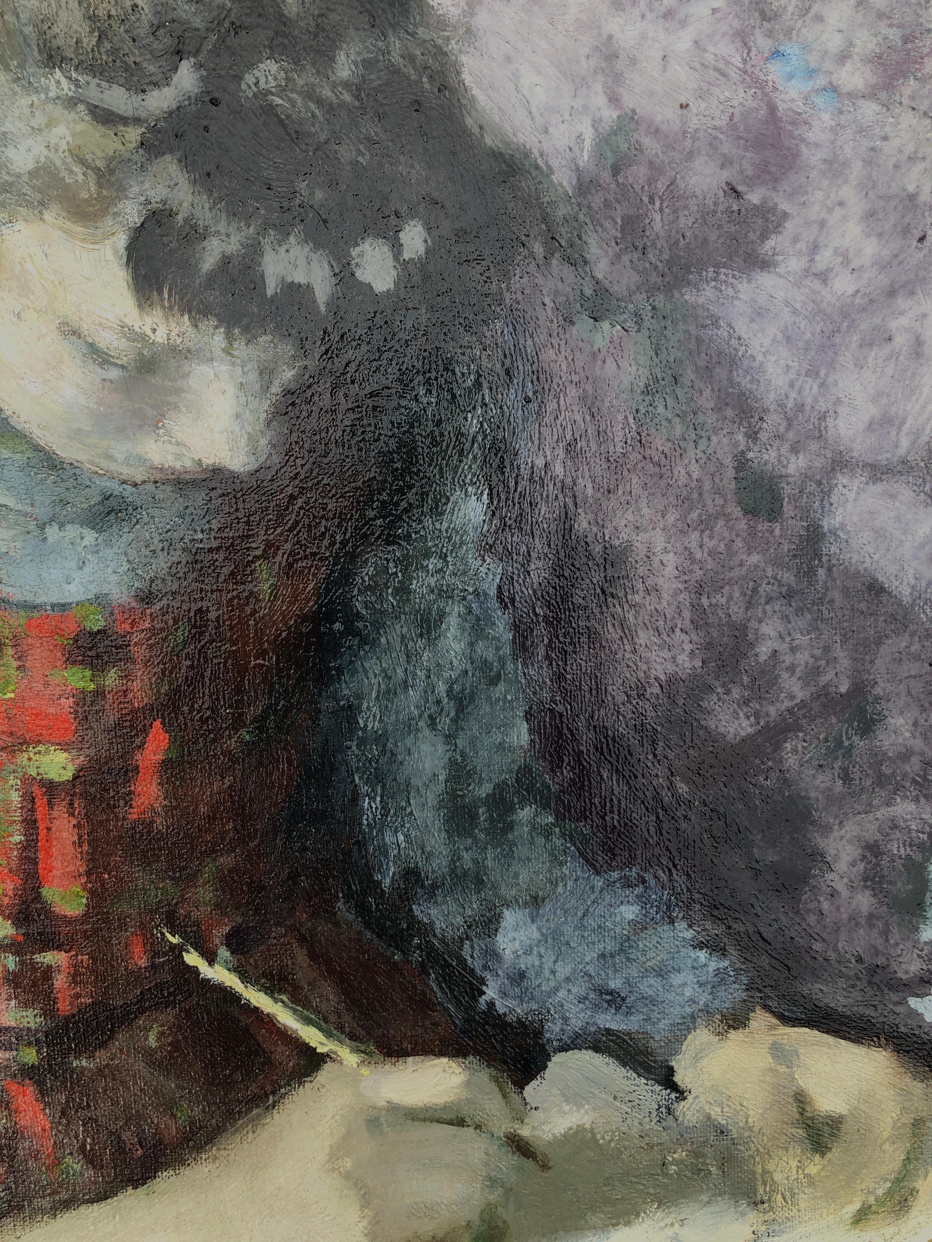 Mädchen studiert Original-Gemälde in Öl auf Leinwand (Grau), Portrait Painting, von Francesc Serra Castellet