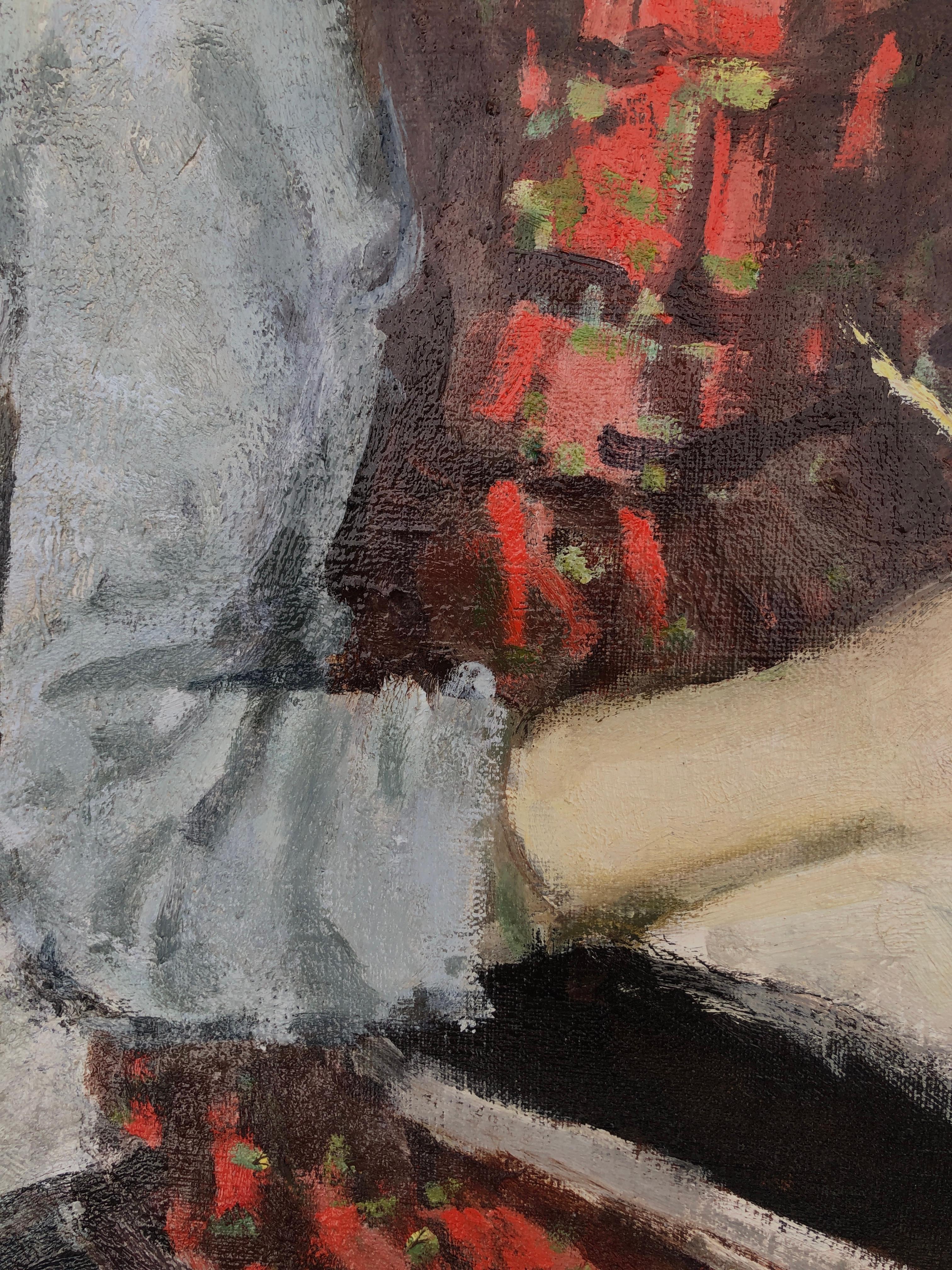 Mädchen studiert Original-Gemälde in Öl auf Leinwand im Angebot 1