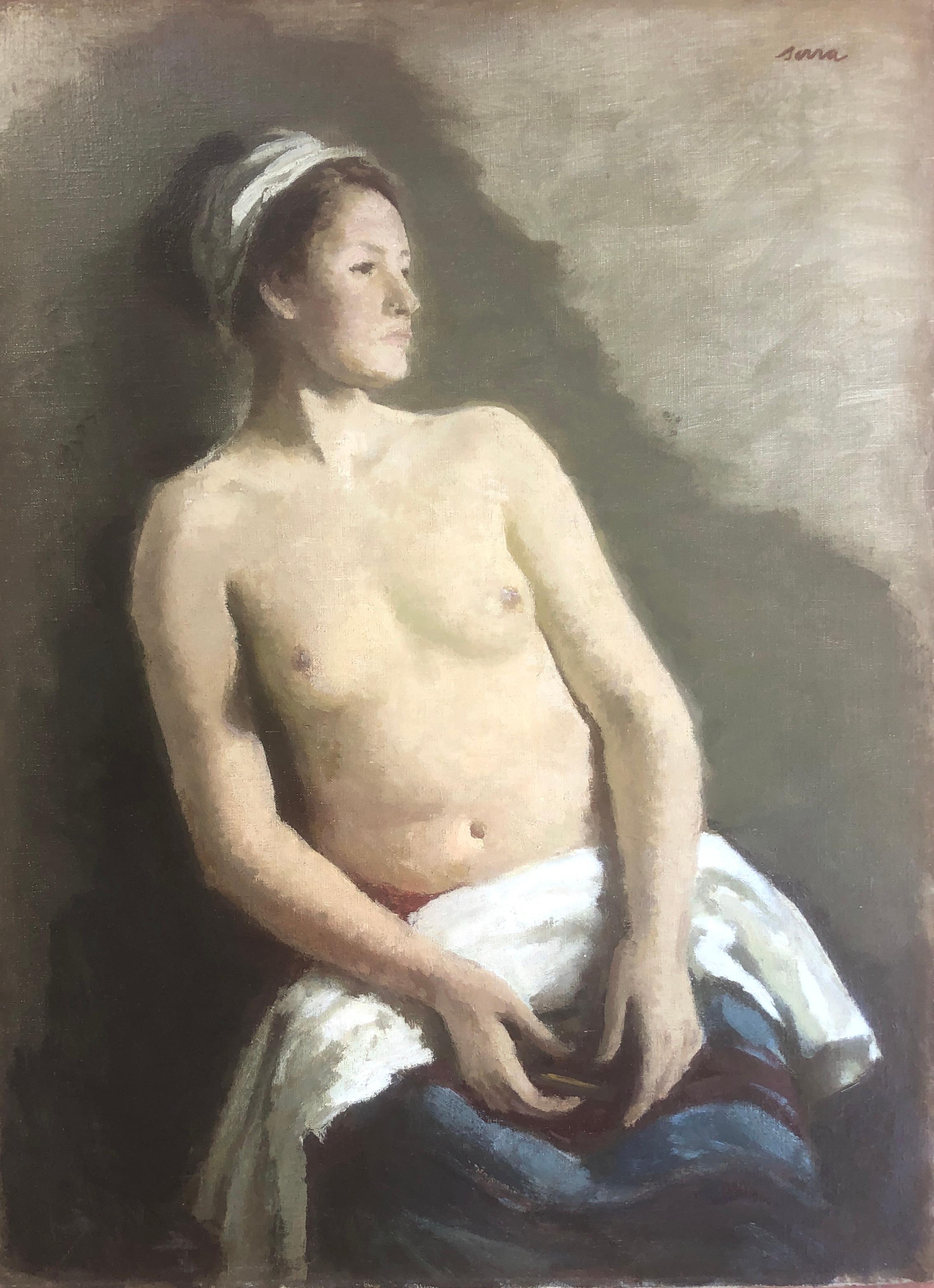 Francesc Serra Castellet Portrait Painting - Nude woman original oil on canvas painting