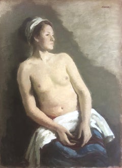 Vintage Nude woman original oil on canvas painting