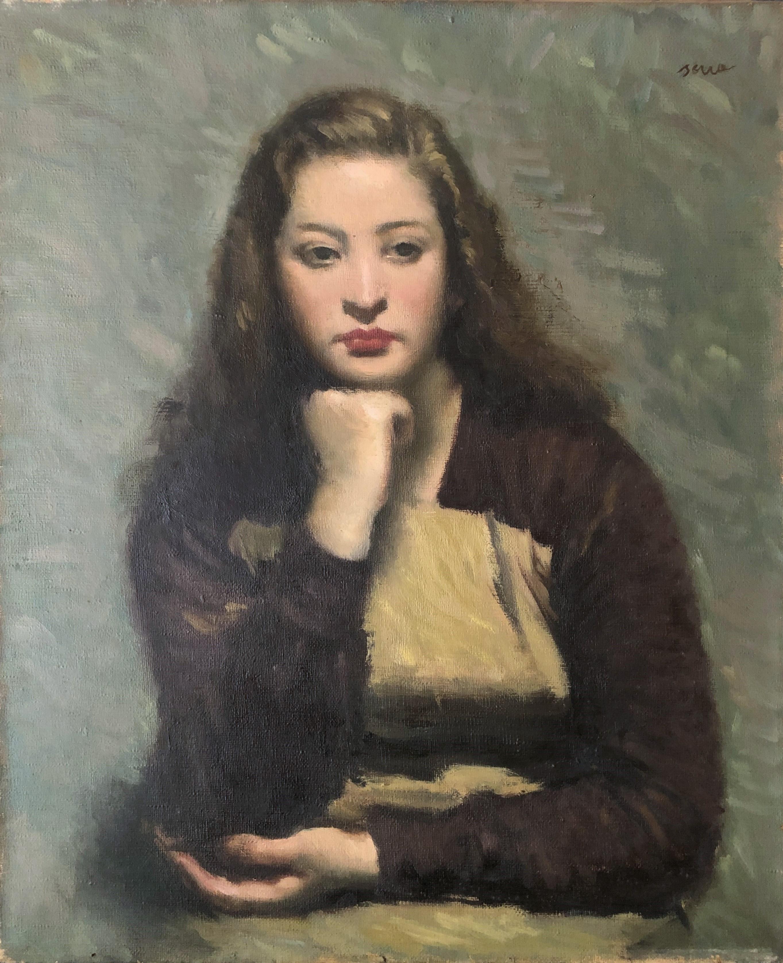 Francesc Serra Castellet Portrait Painting - Young woman original oil on canvas painting