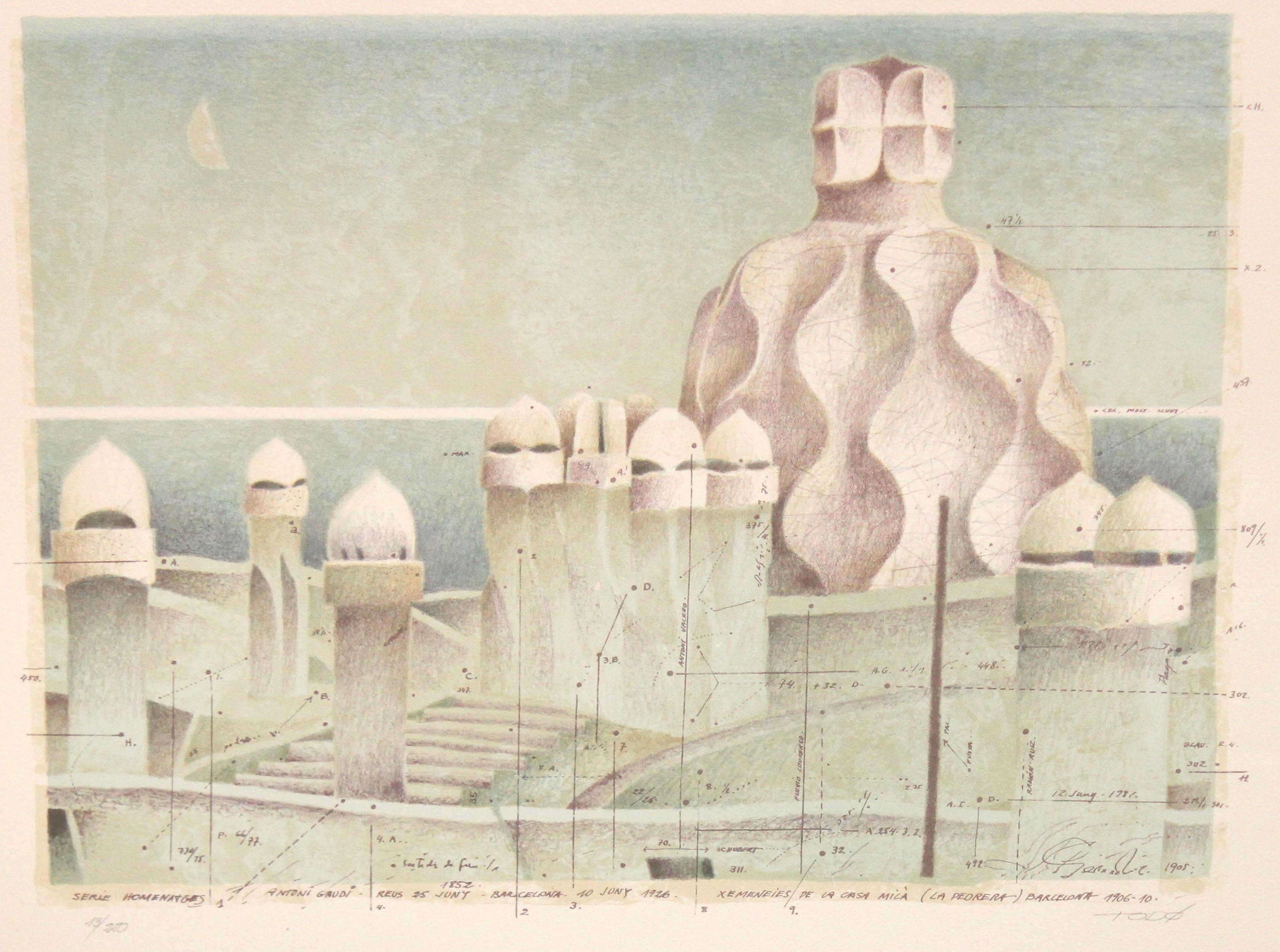 Landscape Print de Francesc Todó i Garcia - Litografia sobre papel - Paisaje Gaudiniano - Tiraje: 13/250