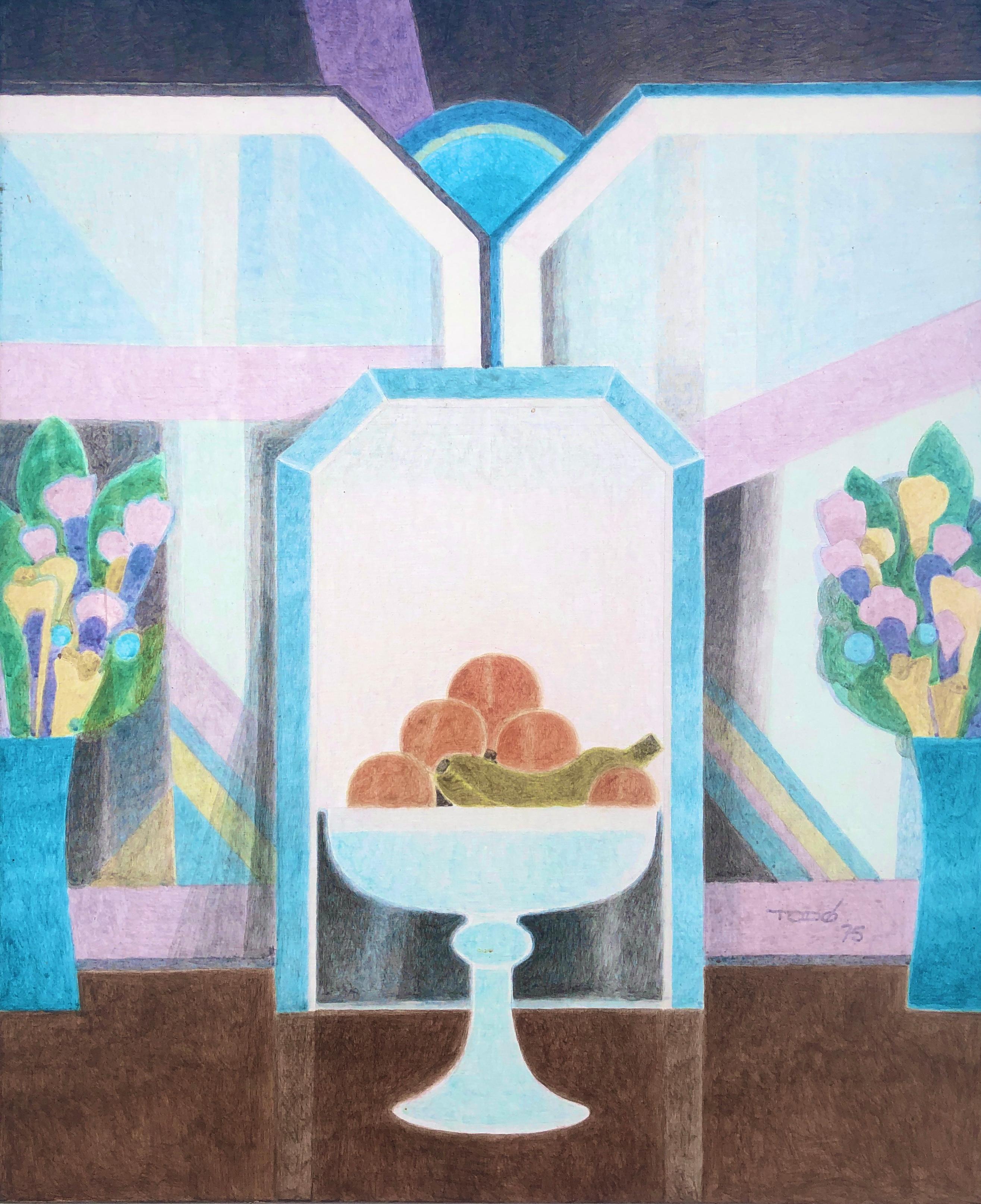 Symmetrical and mirror in the center oil on canvas painting still life