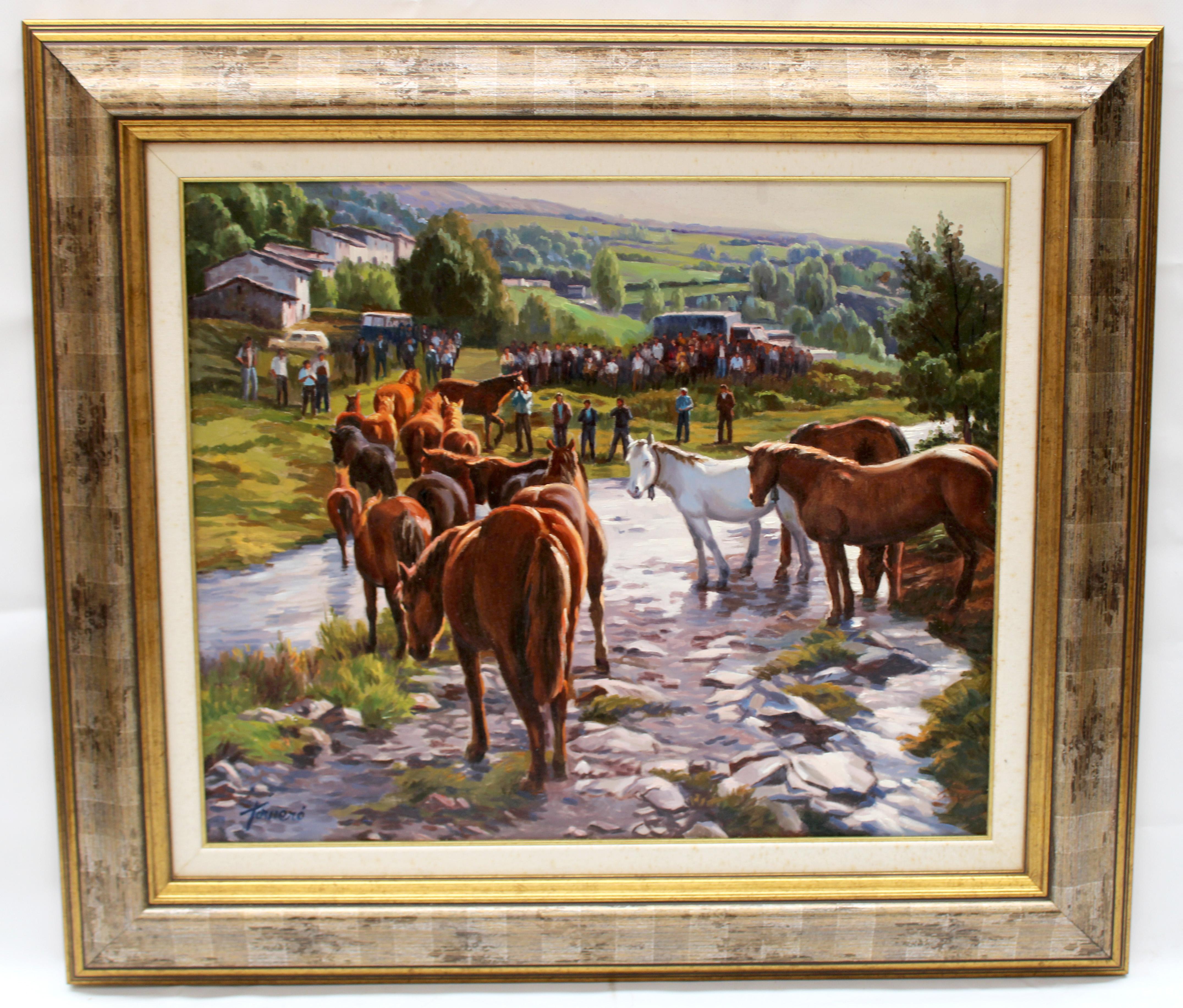 Kohlentreffen in Espinavell - Óleo sobre tela – Painting von Francesc Torneró Gómez