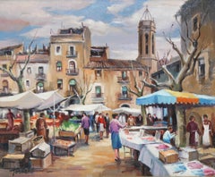 Mercado de La Bisbal (Girona) - Óleo sobre tela - Firmado y enmarcado