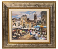 Mercado de La Bisbal (Girona) - Óleo sobre tela - Firmado y enmarcado