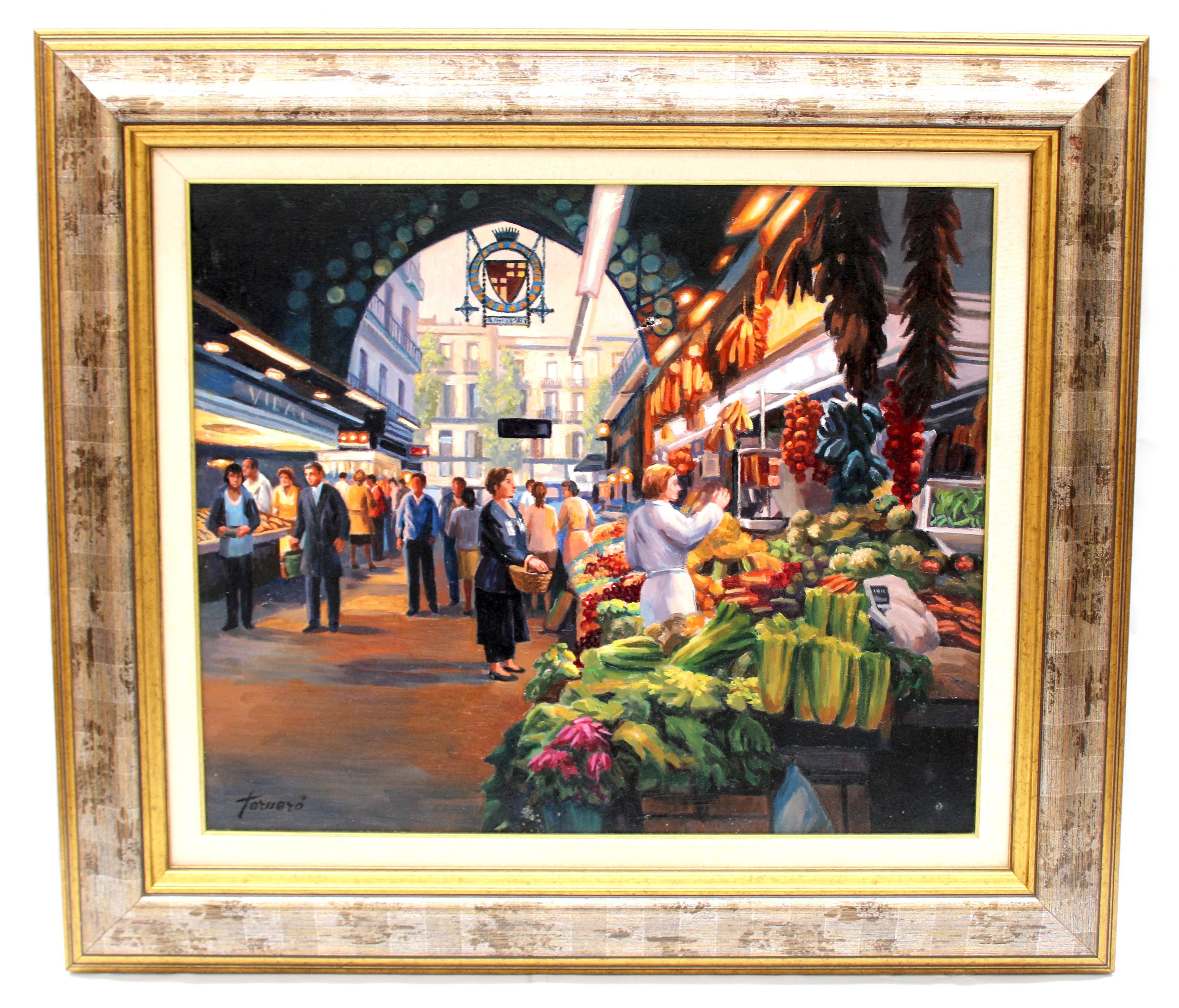 Francesc Torneró Gómez Interior Painting - Mercado de la Boqueria (Barcelona) - Óleo sobre tela