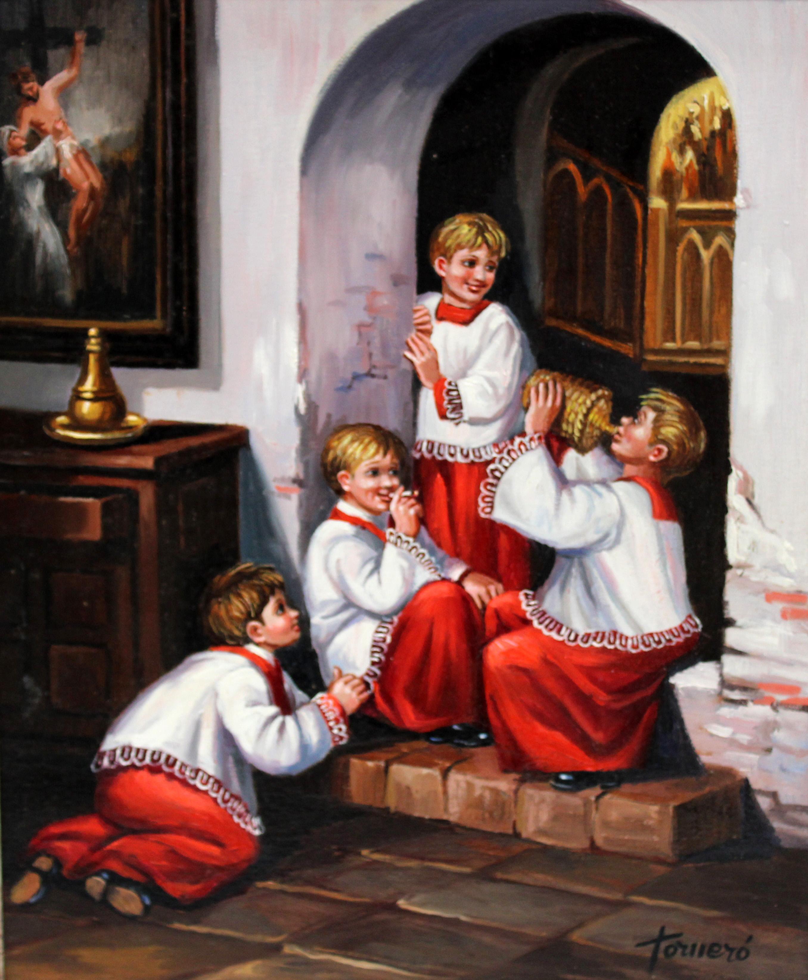 Monaguillos - Óleo sobre tela – Painting von Francesc Torneró Gómez