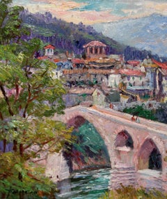 Paisaje con puente - Óleo sobre tabla - Firmado y enmarcado