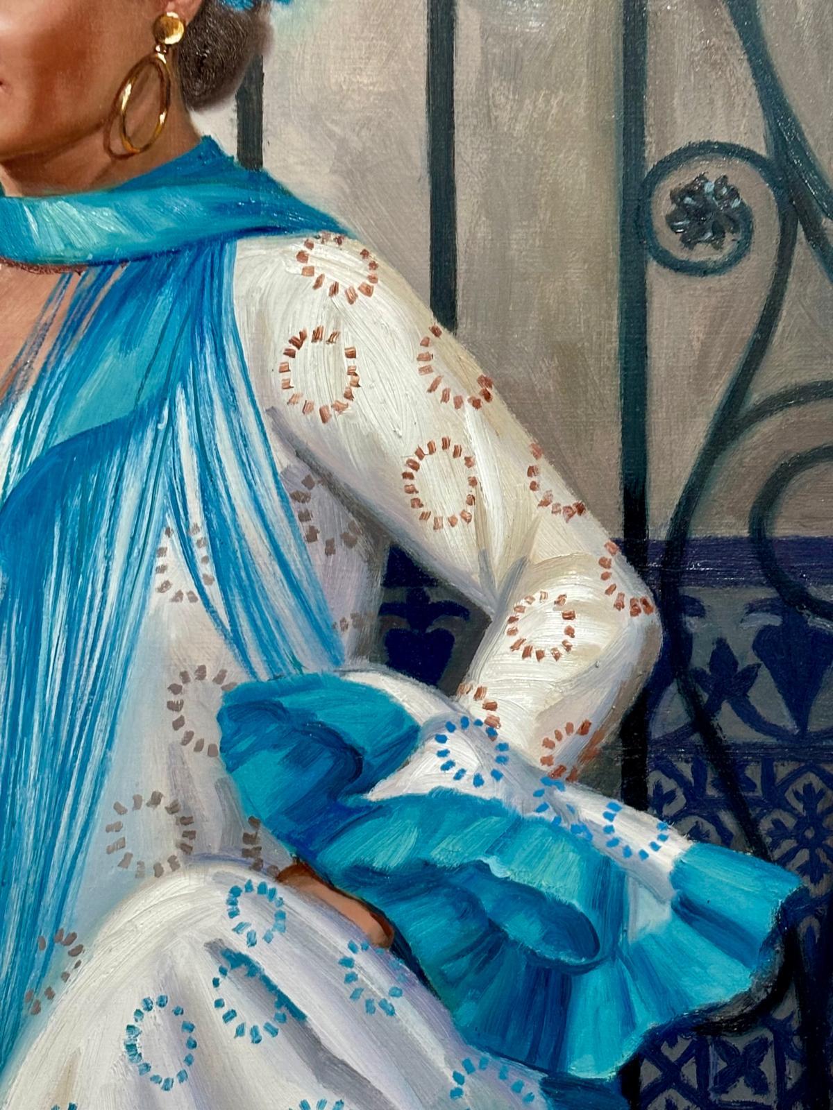 Óleo sobre lienzo - mujer vestida de sevillana im Angebot 2