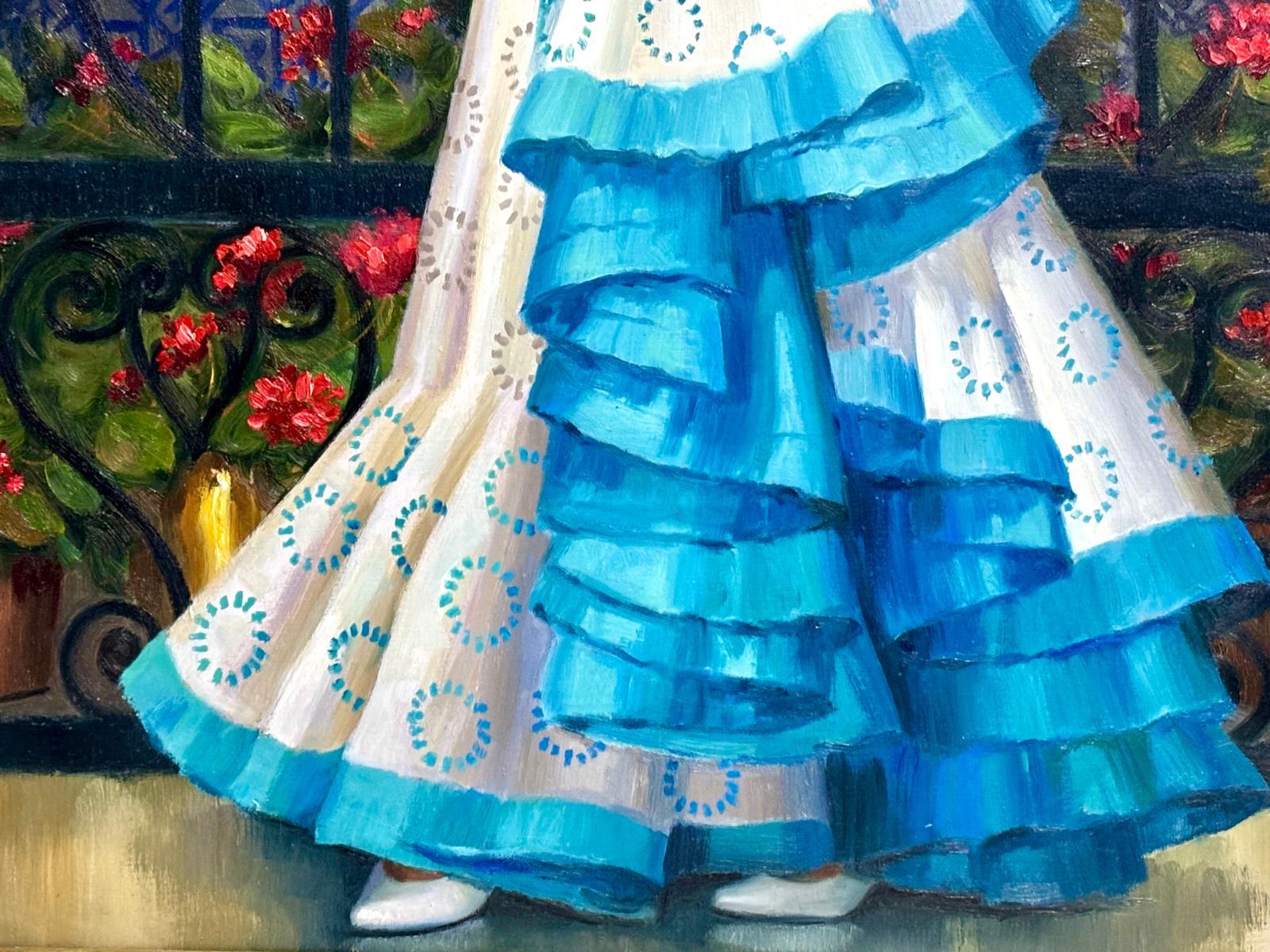 Óleo sobre lienzo - mujer vestida de sevillana im Angebot 4