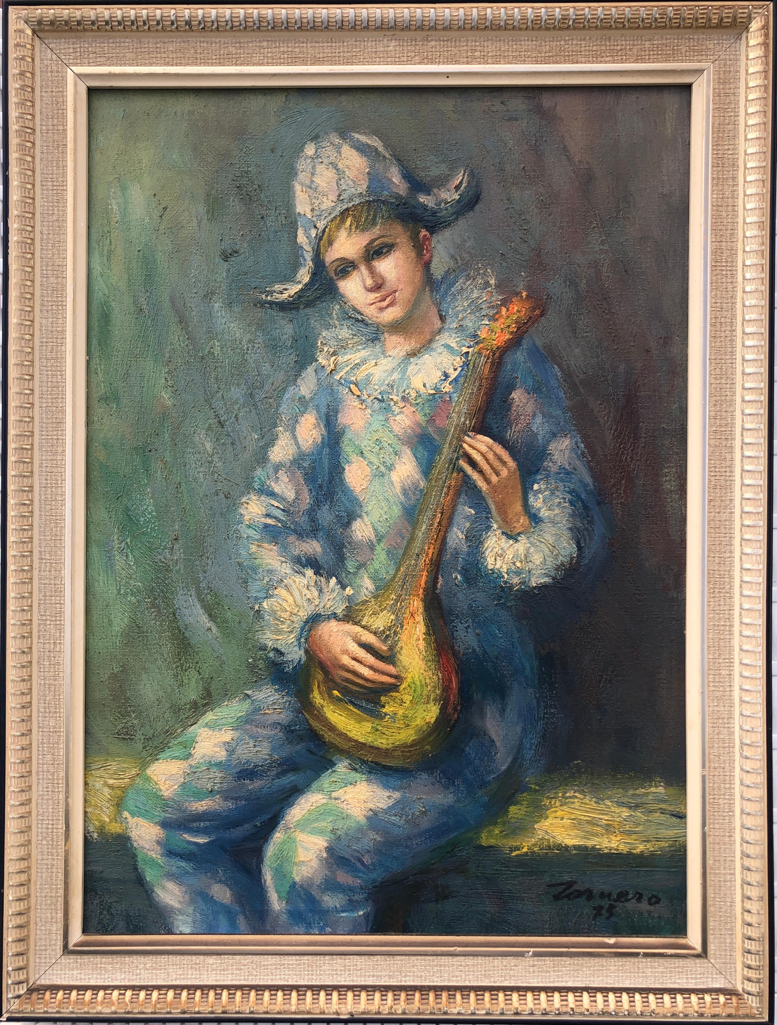 Quadro ad olio su tela di Arlecchino - Painting di Francesc Tornero