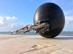 A Quiet Place by Francesca Bernardini - Abstract sculpture, black marble & iron