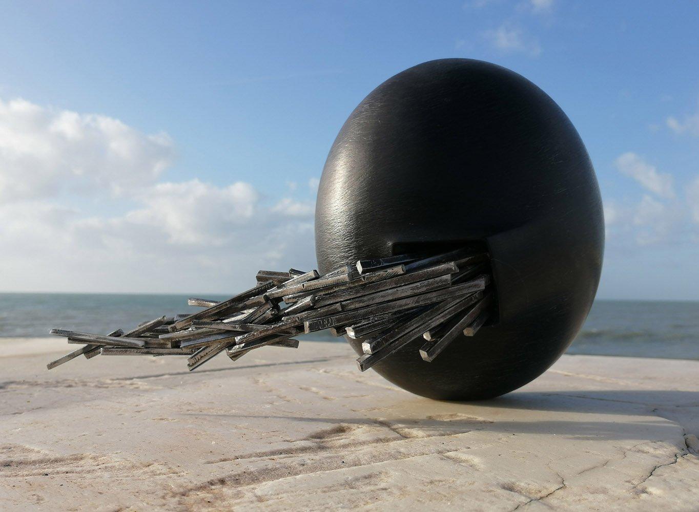 A Quiet Place by Francesca Bernardini - Abstract sculpture, black marble & iron For Sale 2
