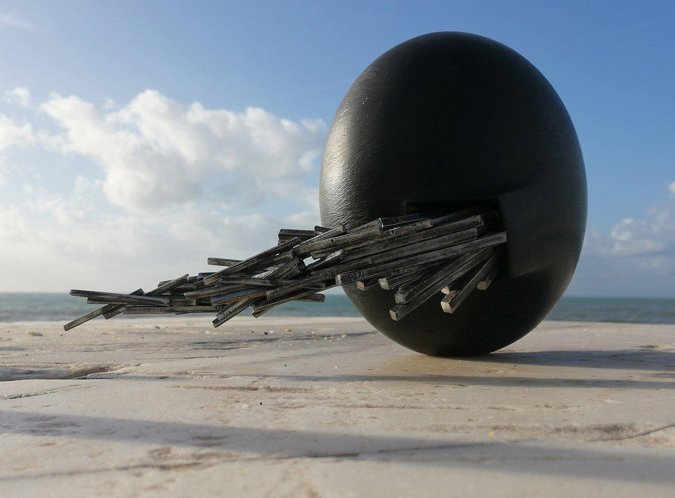 A Quiet Place by Francesca Bernardini - Abstract sculpture, black marble & iron For Sale 3