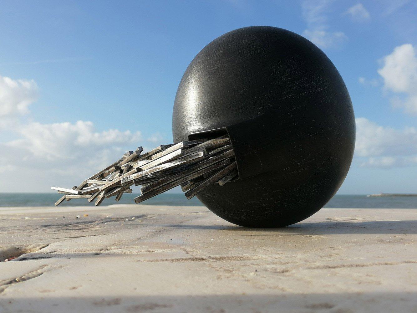 A Quiet Place by Francesca Bernardini - Abstract sculpture, black marble & iron For Sale 4