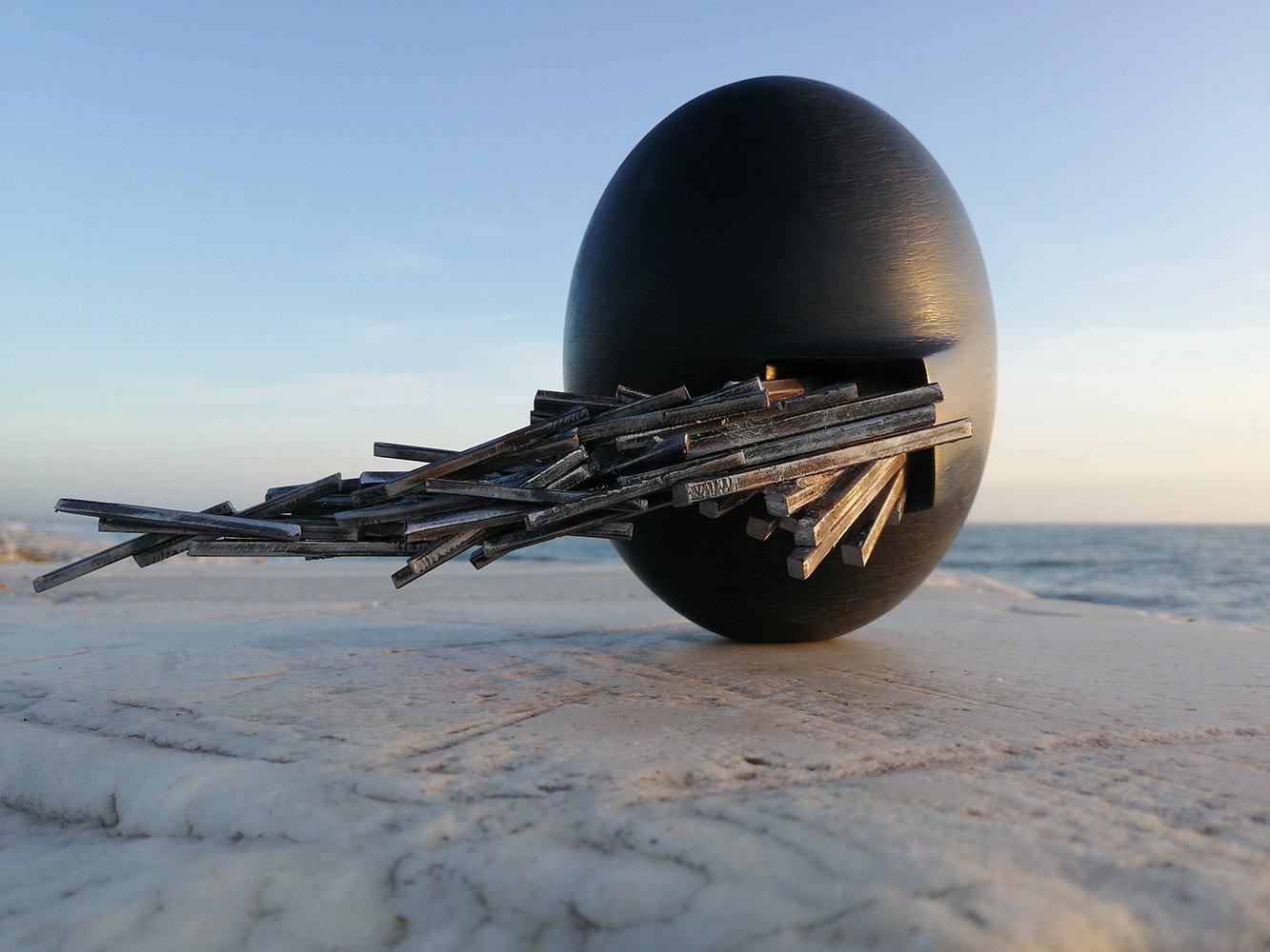 A Quiet Place by Francesca Bernardini - Abstract sculpture, black marble 
iron