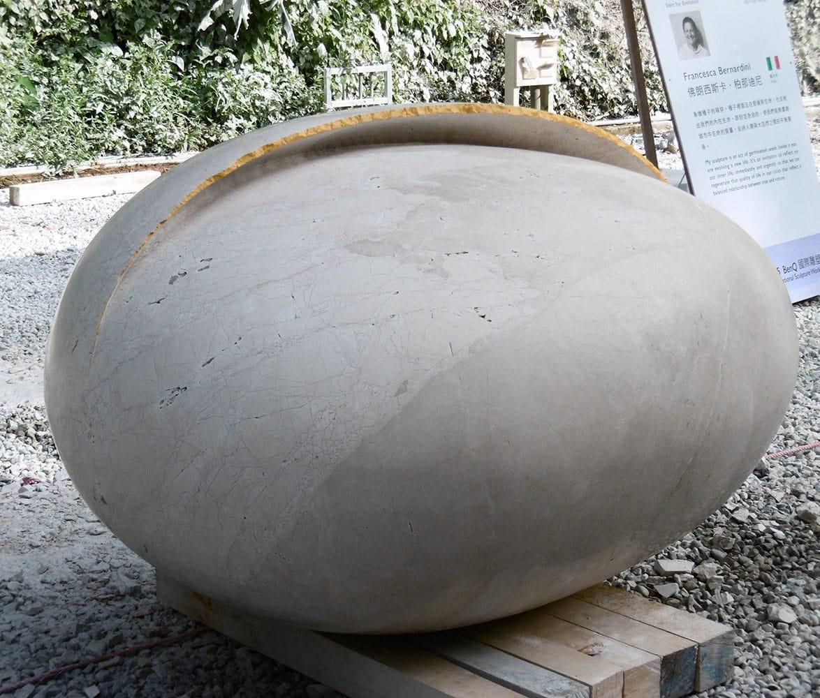 Start of Evolution by F. Bernardini - large marble sculpture, egg-shaped - Sculpture by Francesca Bernardini