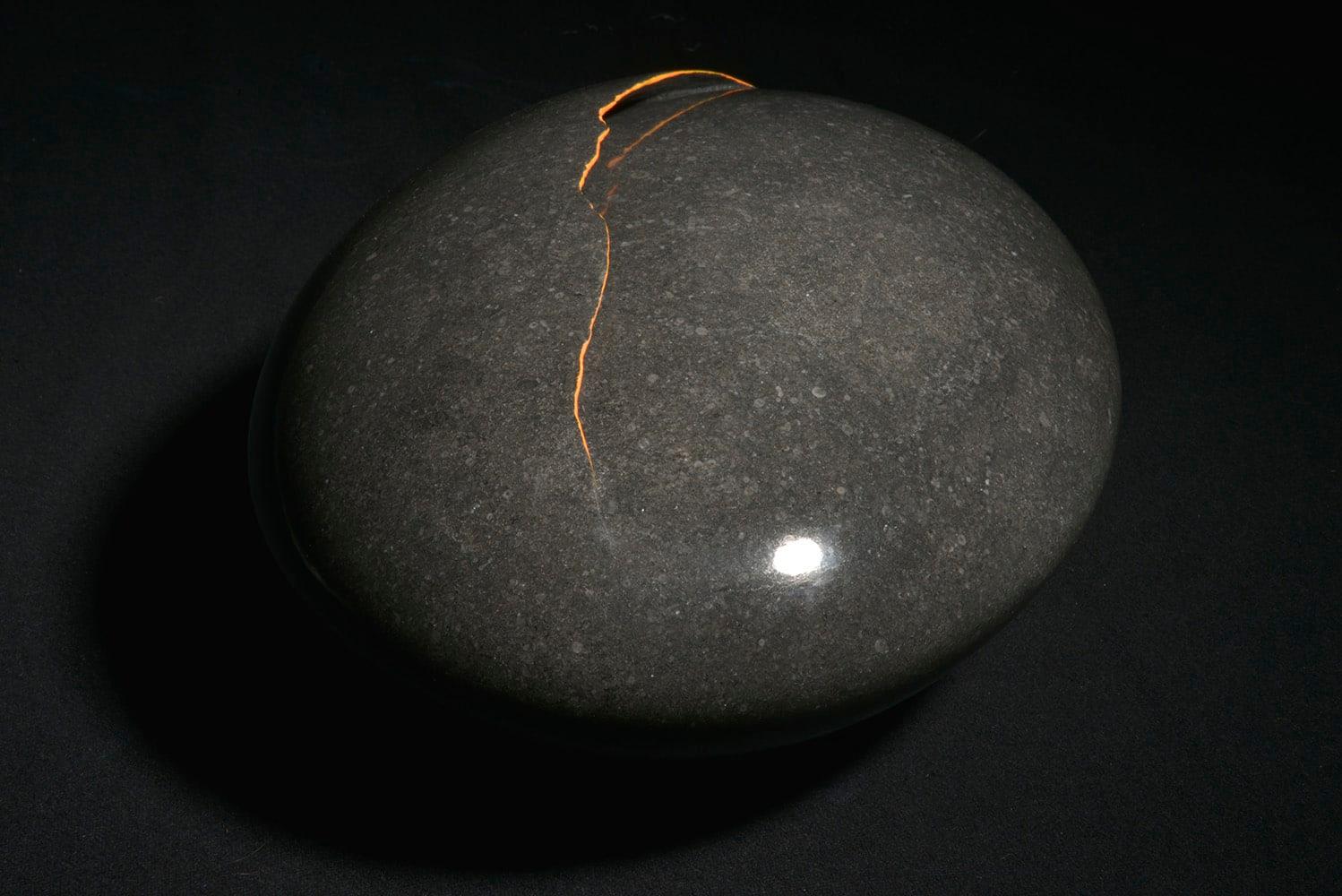 Under the skin is a unique petit granit and glaze sculpture by contemporary artist Francesca Bernardini, dimensions are 16 × 30 × 24 cm (6.3 × 11.8 × 9.4 in). 
The sculpture is signed and comes with a certificate of authenticity.

The artist's debut