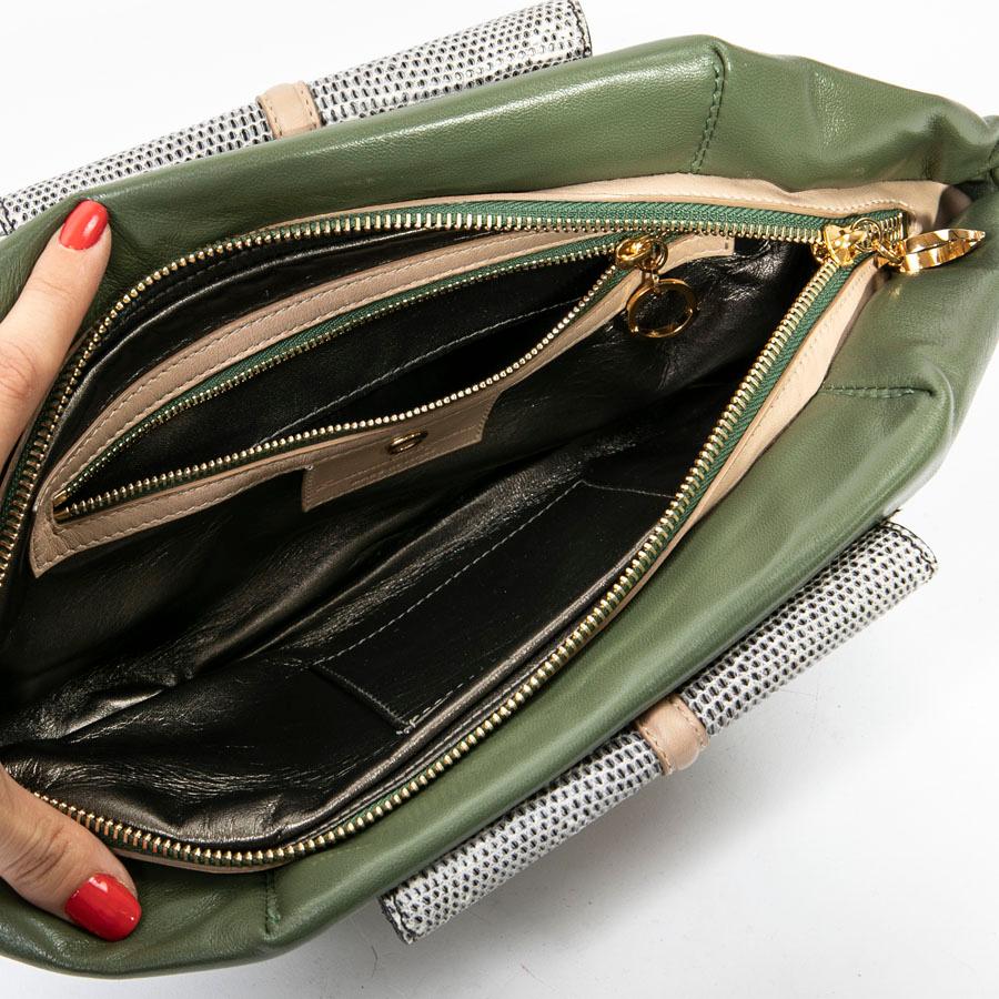 FRANCESCA CASTAGNACCI Clutch in Green Leather and Black and White Lizard For Sale 10