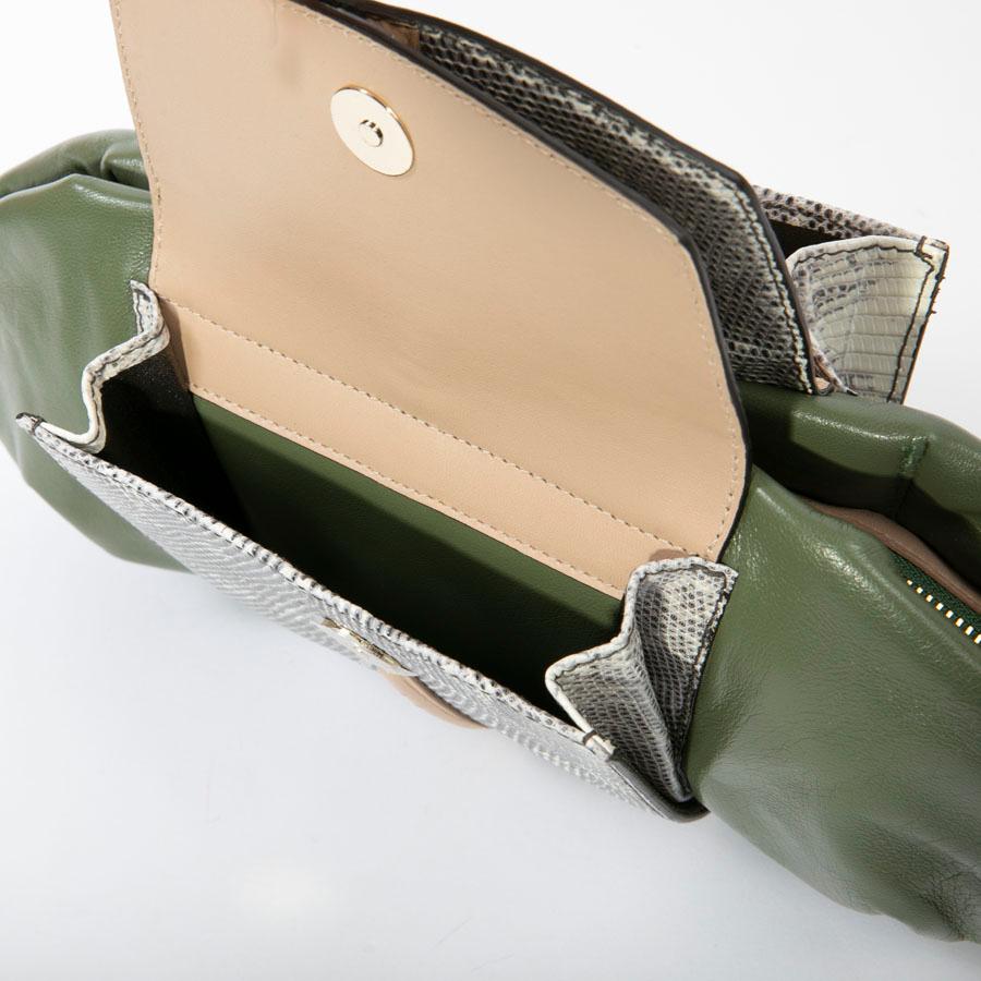 FRANCESCA CASTAGNACCI Clutch in Green Leather and Black and White Lizard For Sale 5