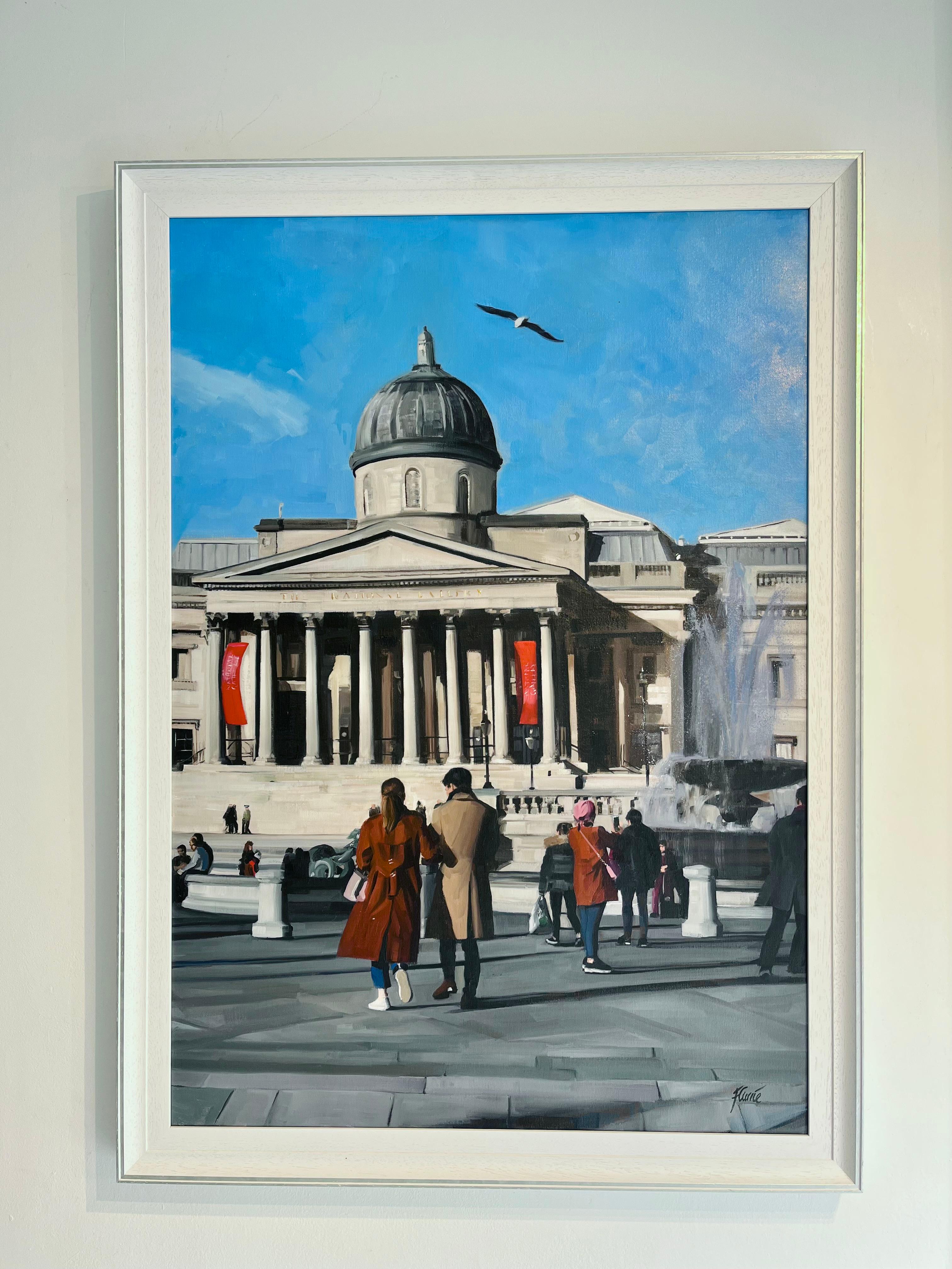 National Gallery-original London figurative cityscape painting-contemporary Art - Painting de Francesca Currie