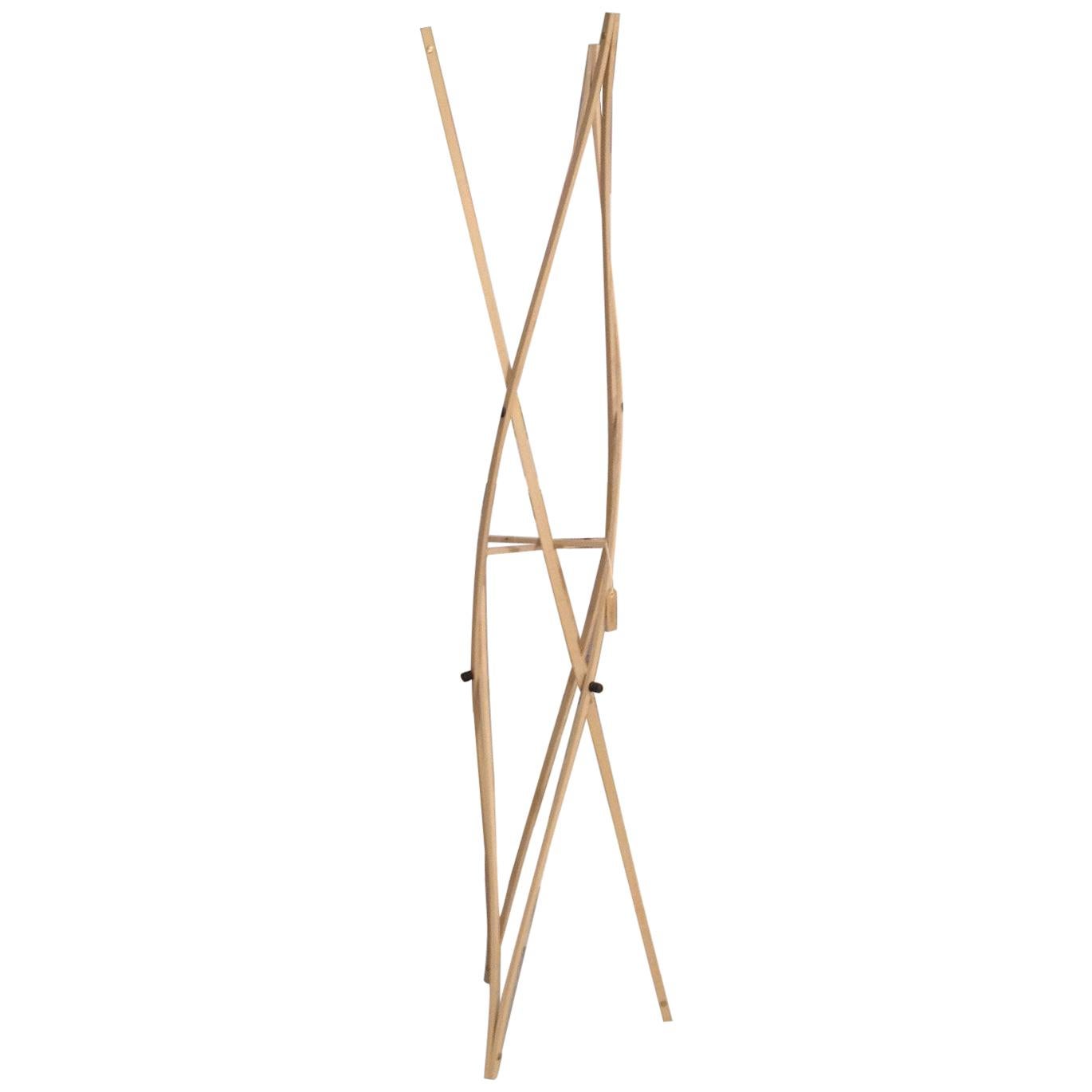 Francesca is a Freestanding Wooden Coat Rack, Characterized by Tension and Light For Sale