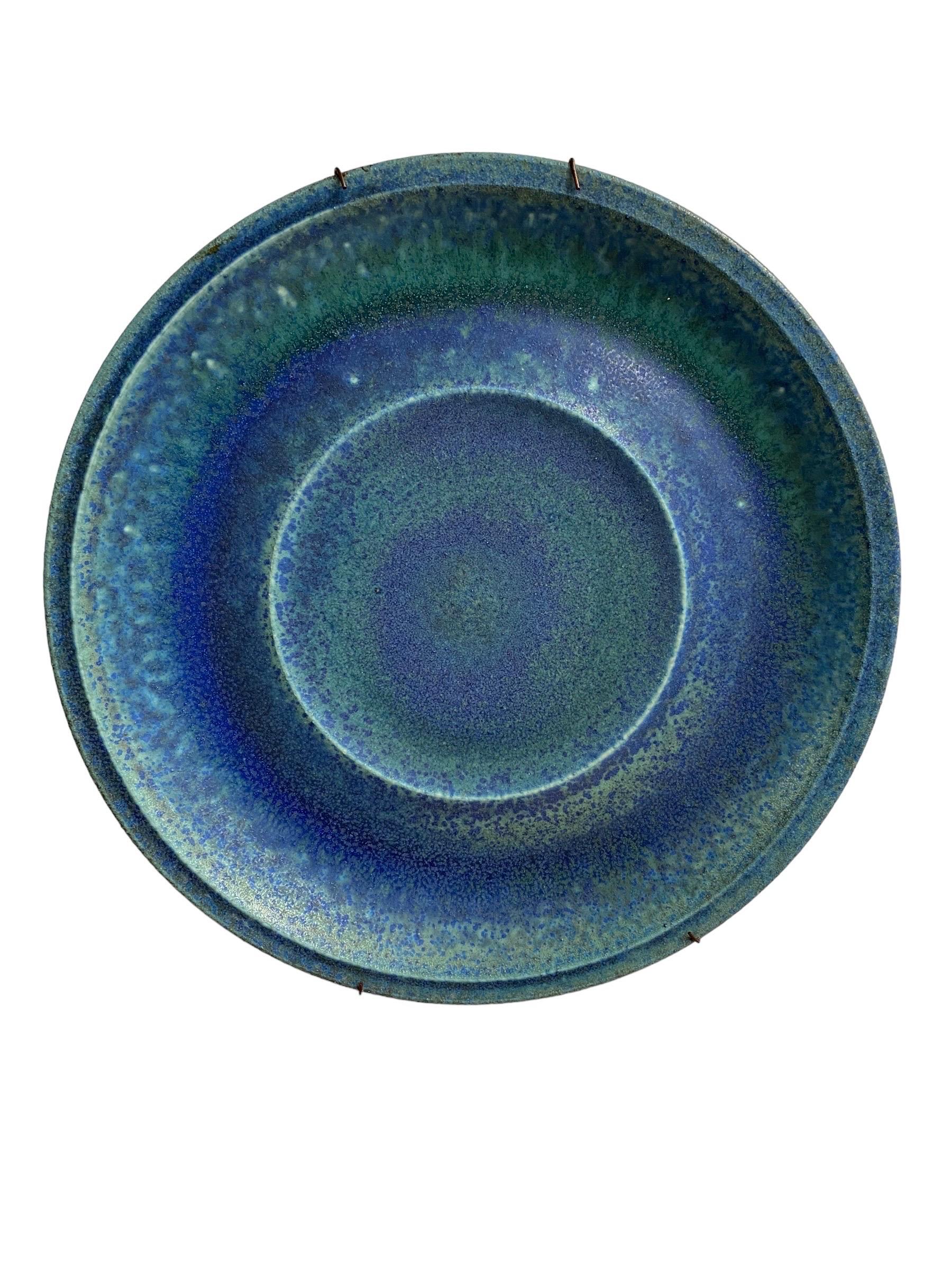 Splendido piatto da parete in gres turchese Francesca Mascitti Lindh, Arabia anni '70 in vendita 1