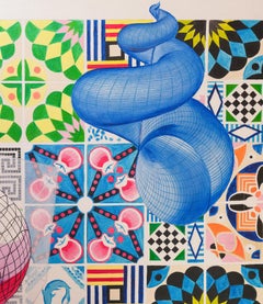 "How Forms are Made" Large Geometric Abstract Paining Rainbow Sphere Spiral Math