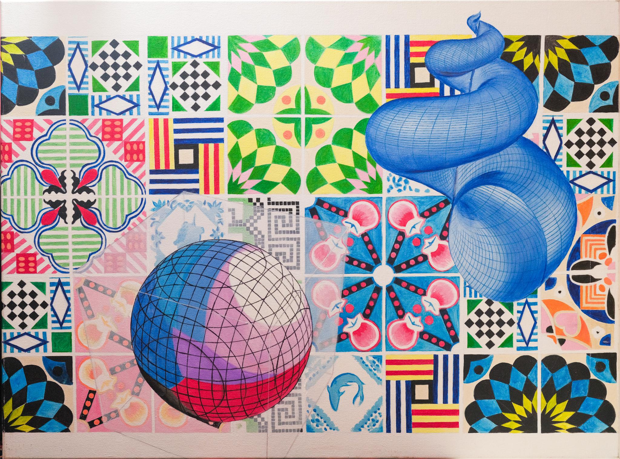 Abstract Painting de Francesca Lorenzini - "Cómo se hacen las formas" Pintura abstracta geométrica grande Arco iris Esfera Espiral Matemáticas