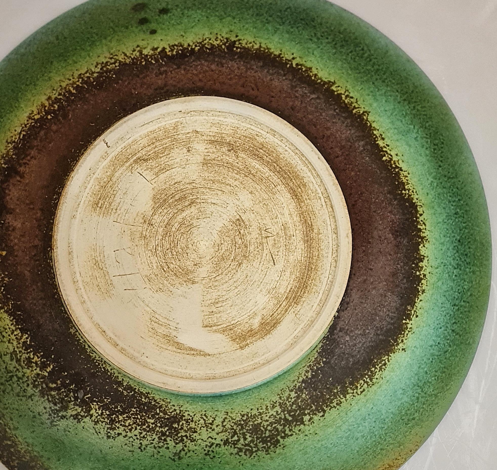 Francesca Mascitti Lindh Plato de cerámica, turquesa, azul y verde, Arabia Años 70 Escandinavo moderno en venta