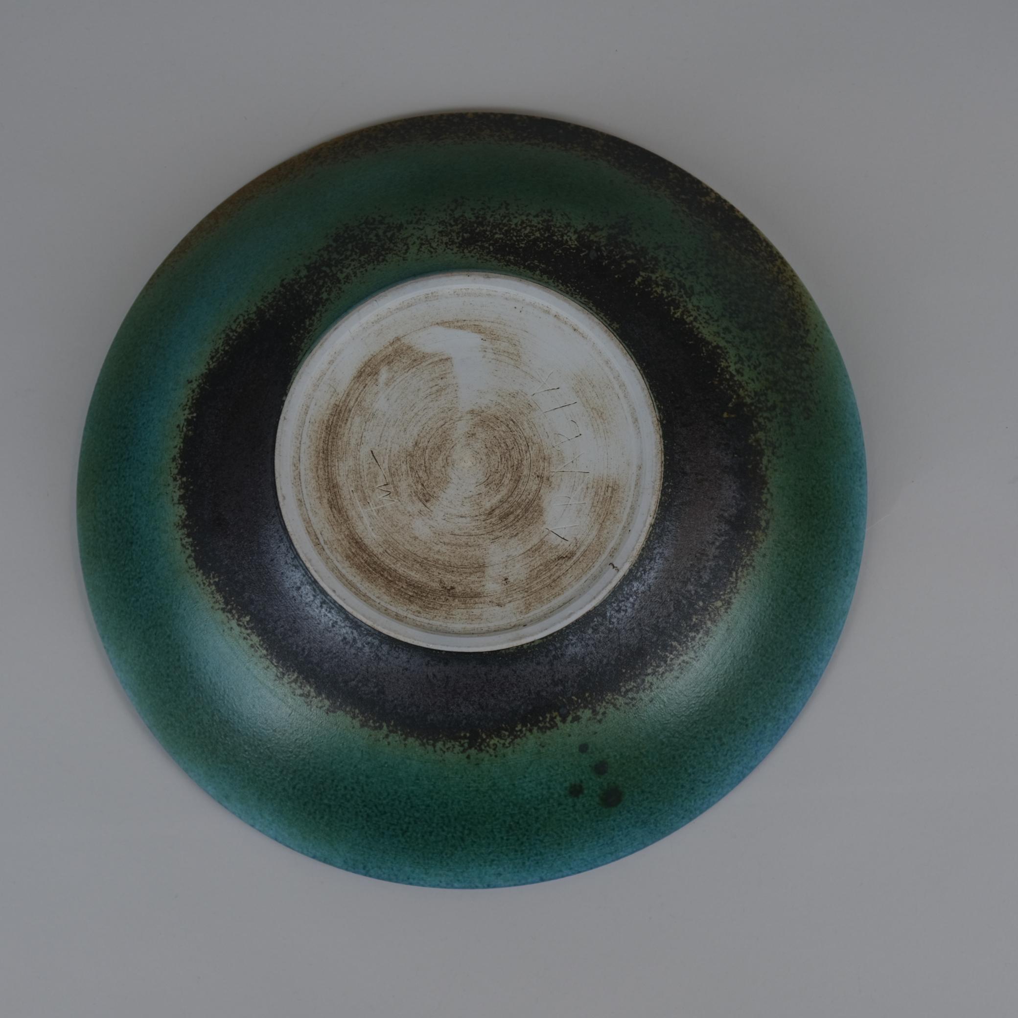 Francesca Mascitti Lindh Plato de cerámica, turquesa, azul y verde, Arabia Años 70 Cerámico en venta