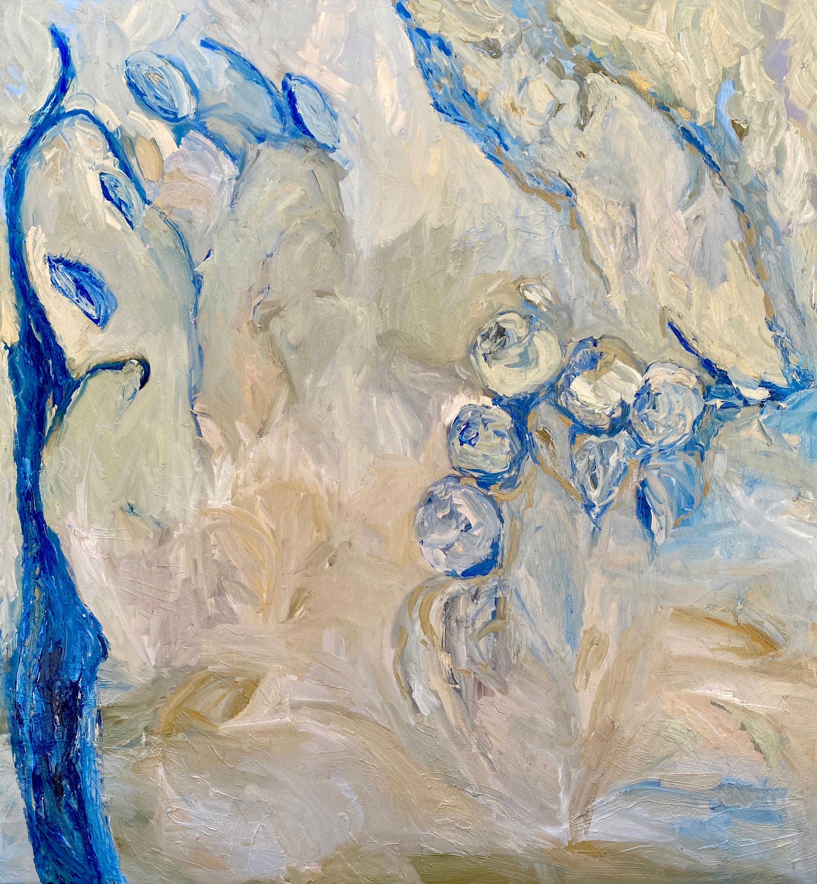 FRANCESCA OWEN  Landscape Painting - Blue Sanctuary. Large Contemporary Expressionist Oil Painting