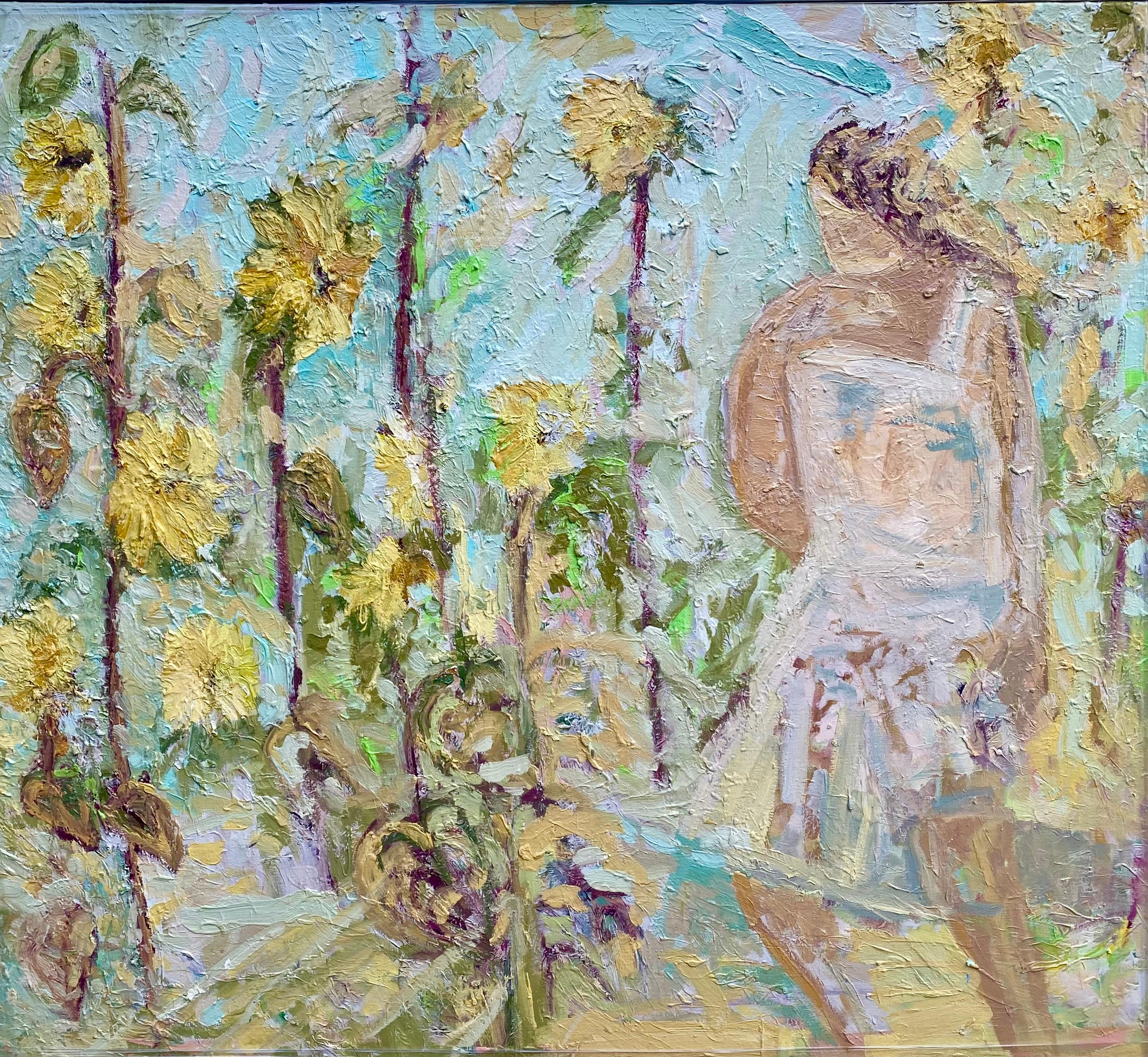Landscape Painting de FRANCESCA OWEN  - Persiguiendo Girasoles.  Pintura al óleo impresionista contemporánea