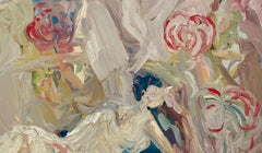 Rêveur en rose. Peinture à l'huile - Figuratif expressionniste abstrait