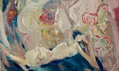 Träumerin in Rosa. Abstrakt-expressionistisches figuratives Ölgemälde