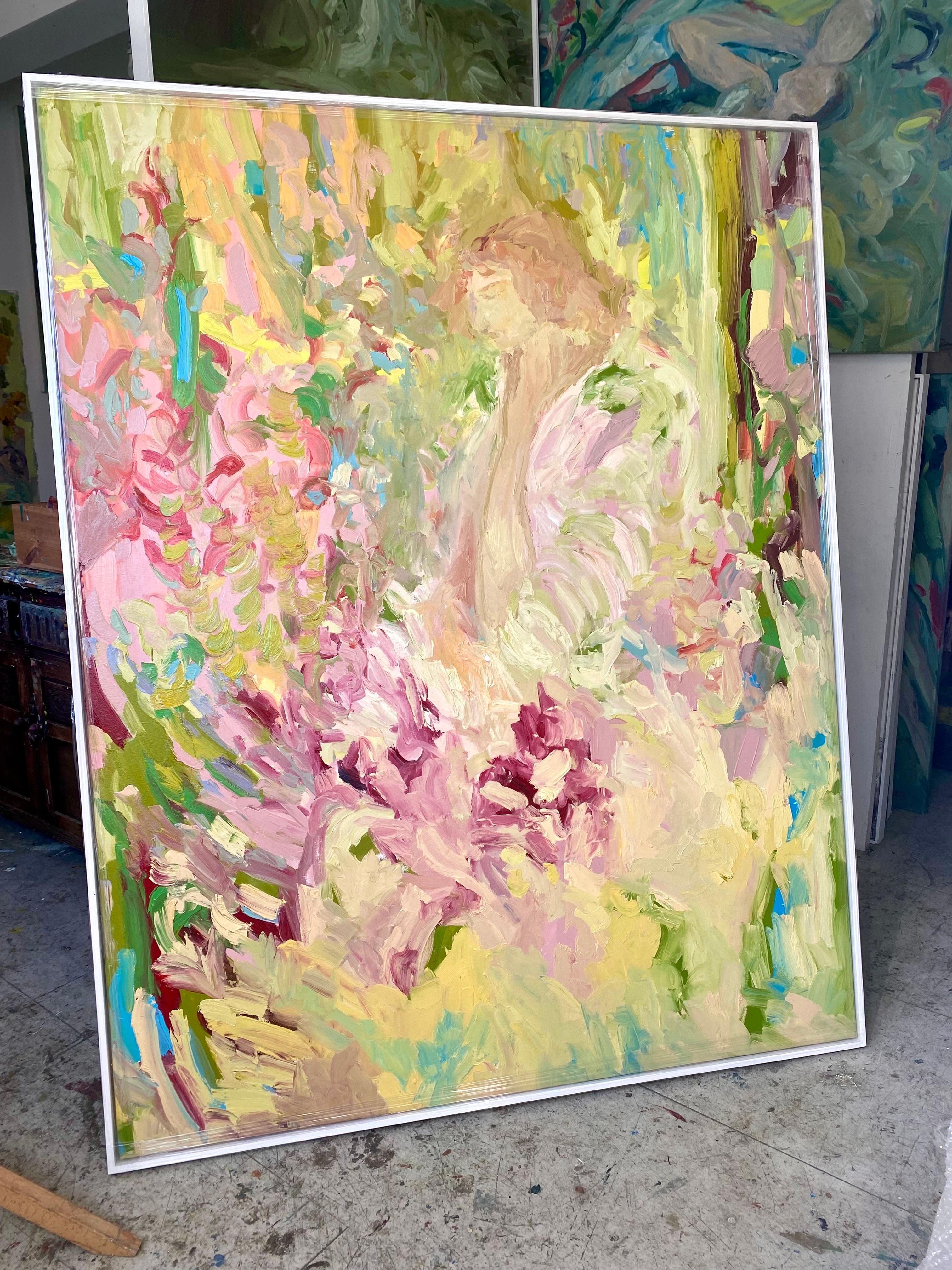 Dans l'efflorescence. Grande peinture à l'huile impressionniste contemporaine - Beige Figurative Painting par FRANCESCA OWEN 