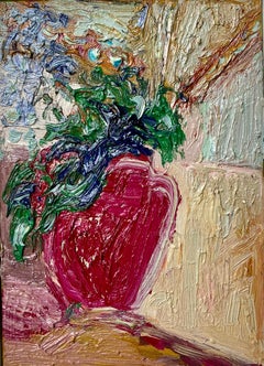 Lilac and Grenn, Spring Flowers. Contemporary Still Life Oil Painting