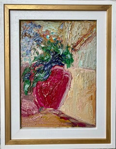 Lilac and Grenn, Spring Flowers. Contemporary Still Life Oil Painting